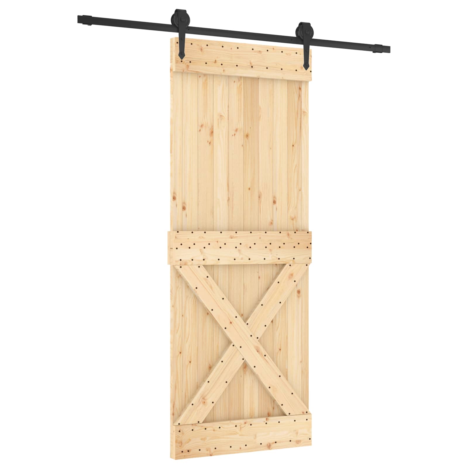 Sliding Door Natural and Black 80 x 210 cm Solid Pine Wood