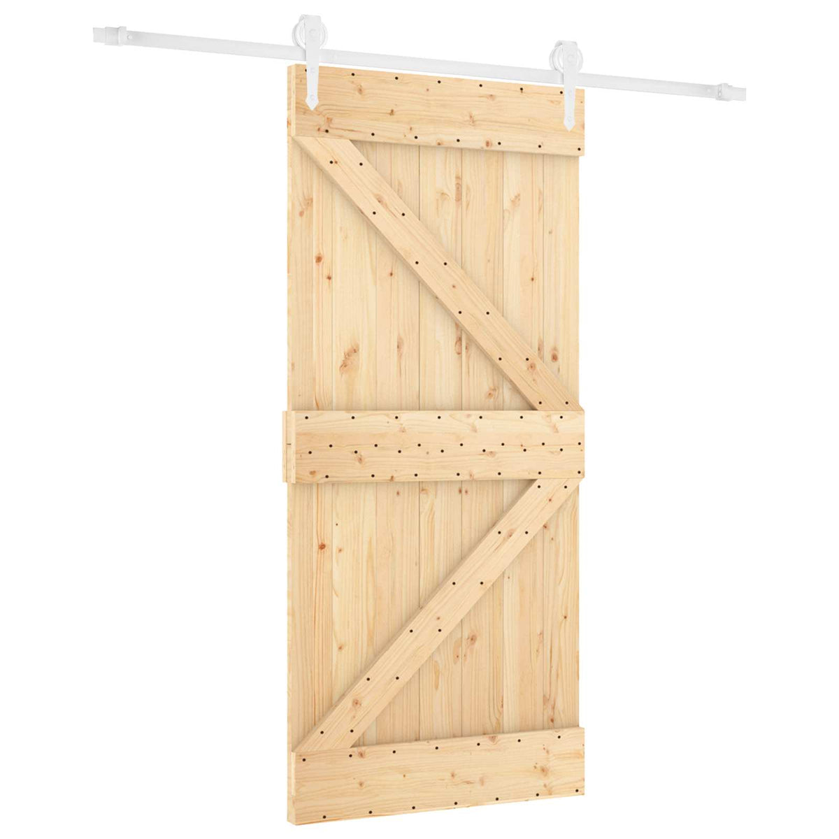 Sliding Door Natural and White 90 x 210 cm Solid Pine Wood