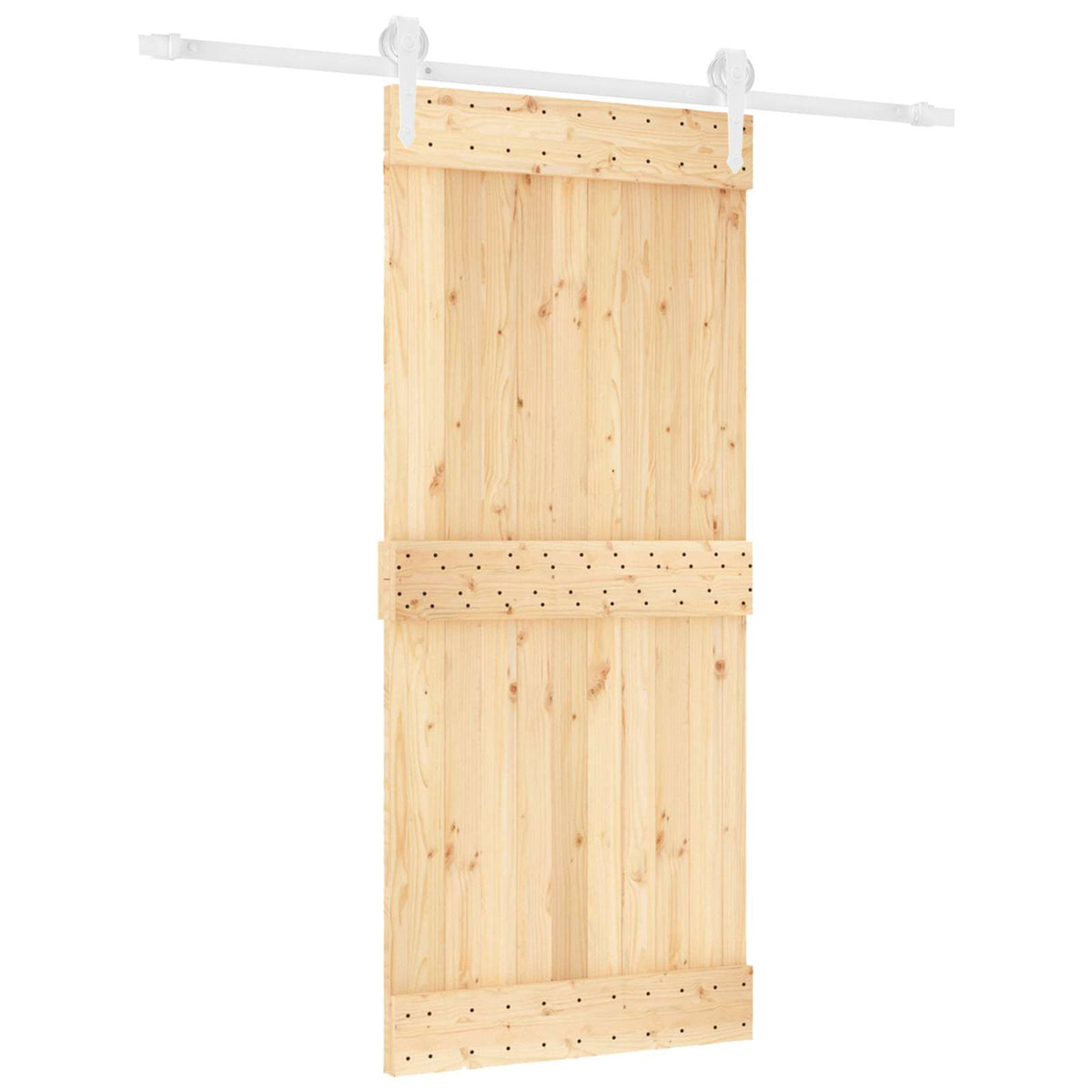 Sliding Door Natural and White 90 x 210 cm Solid Pine Wood