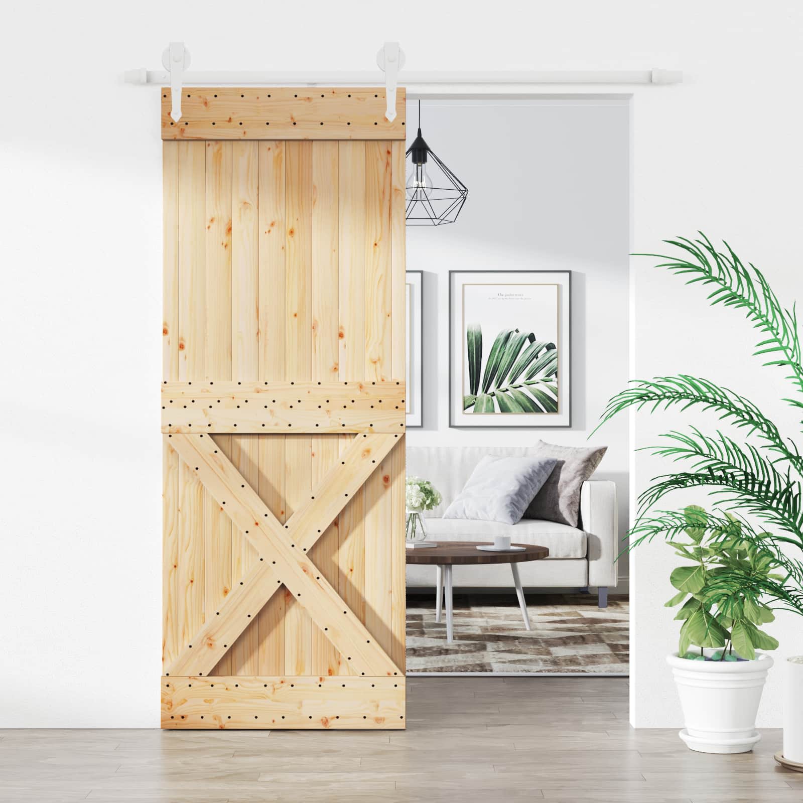 Sliding Door Natural and White 80 x 210 cm Solid Pine Wood