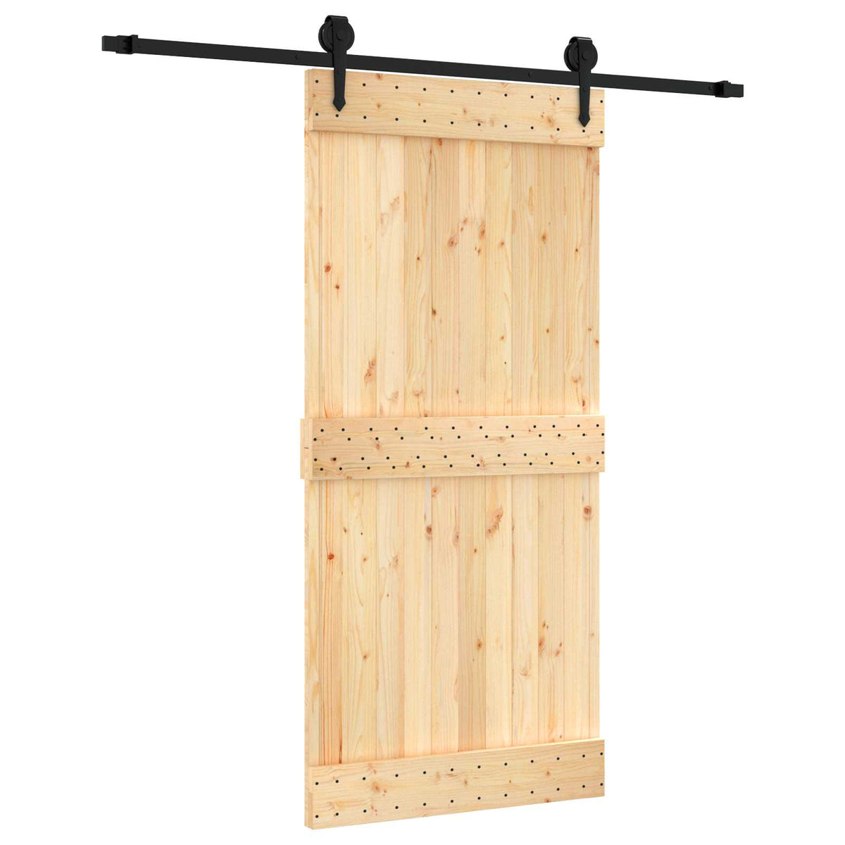 Sliding Door Natural and Black 95 x 210 cm Solid Pine Wood