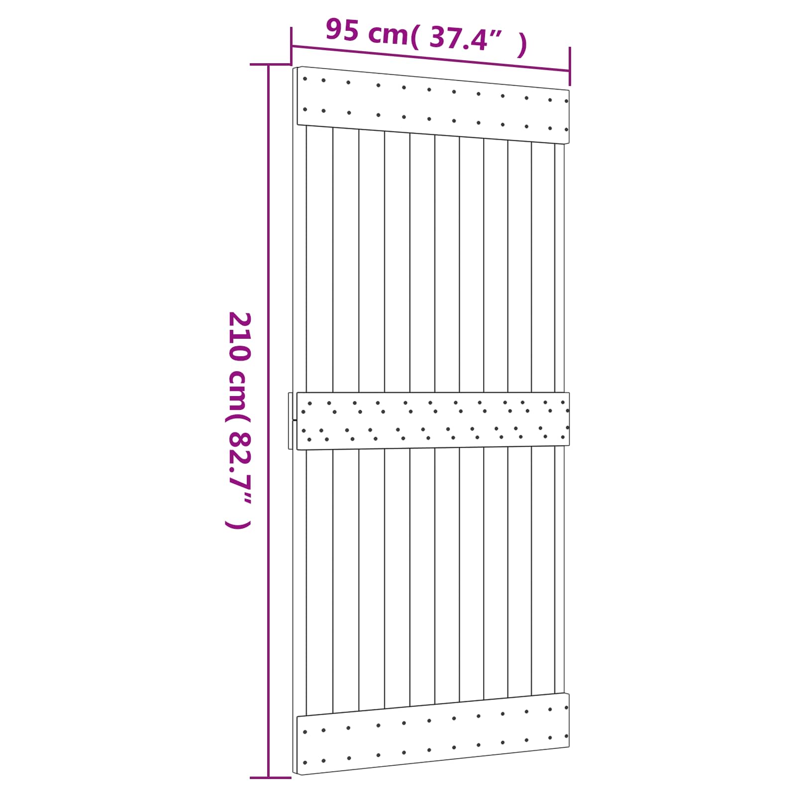 Sliding Door Natural and Black 95 x 210 cm Solid Pine Wood
