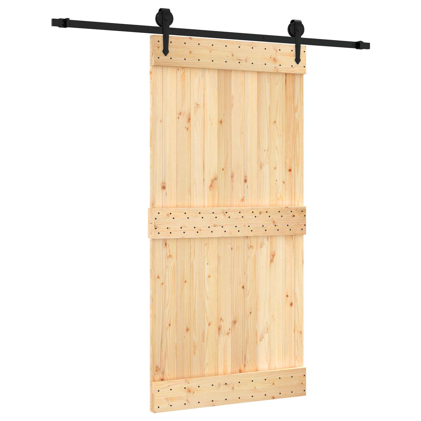 Sliding Door Natural and Black 100 x 210 cm Solid Pine Wood
