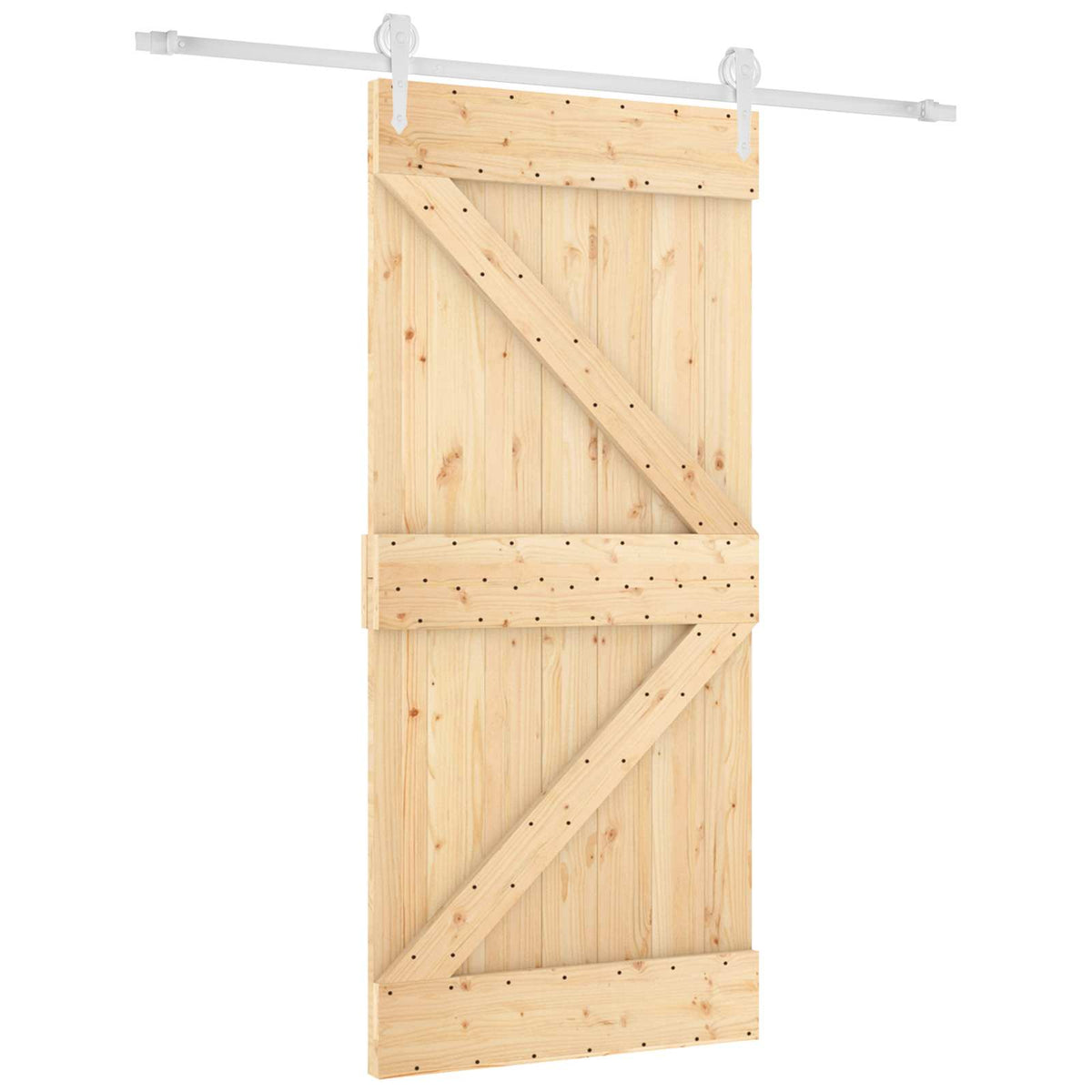 Sliding Door Natural and White 95 x 210 cm Solid Pine Wood