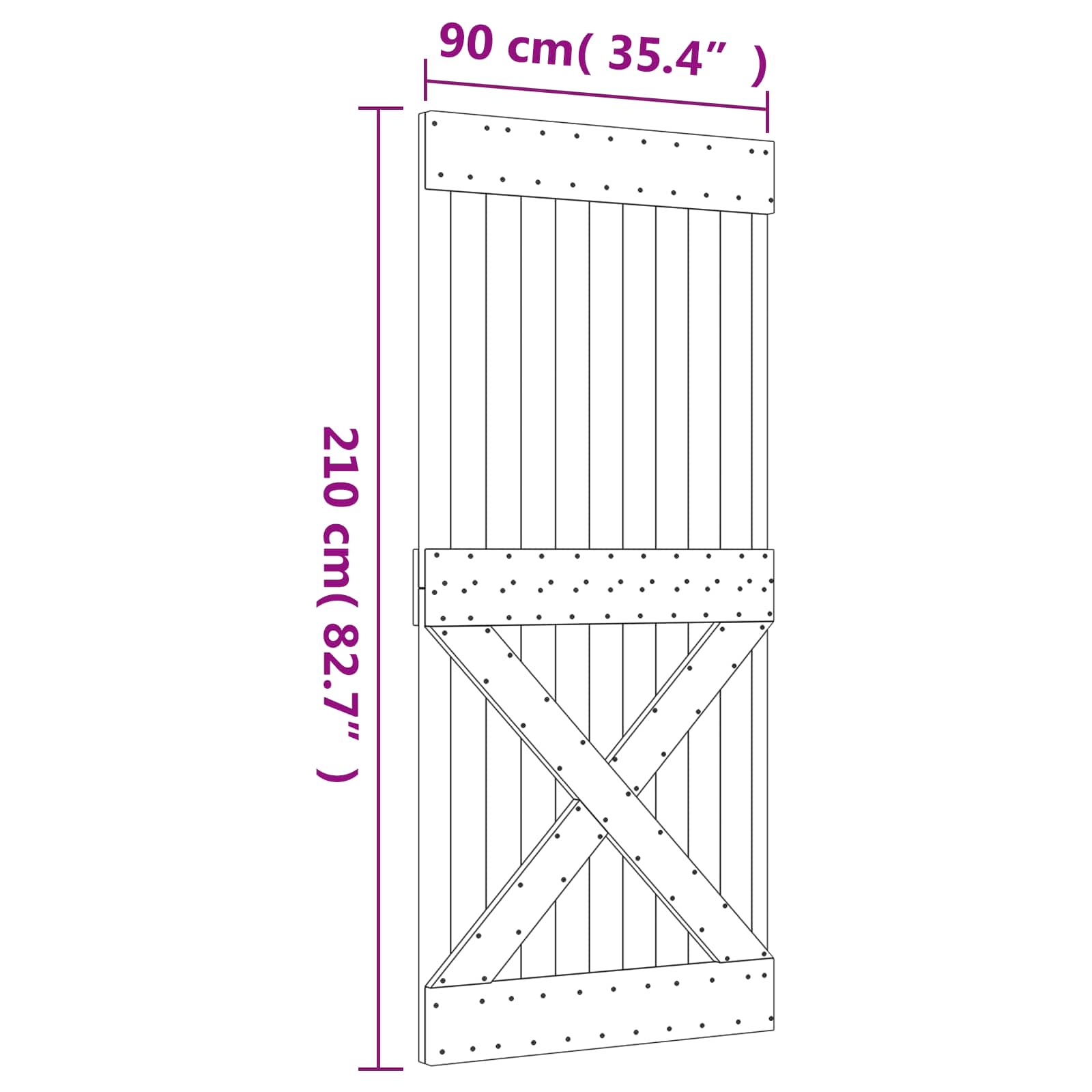 Sliding Door Natural and White 90 x 210 cm Solid Pine Wood