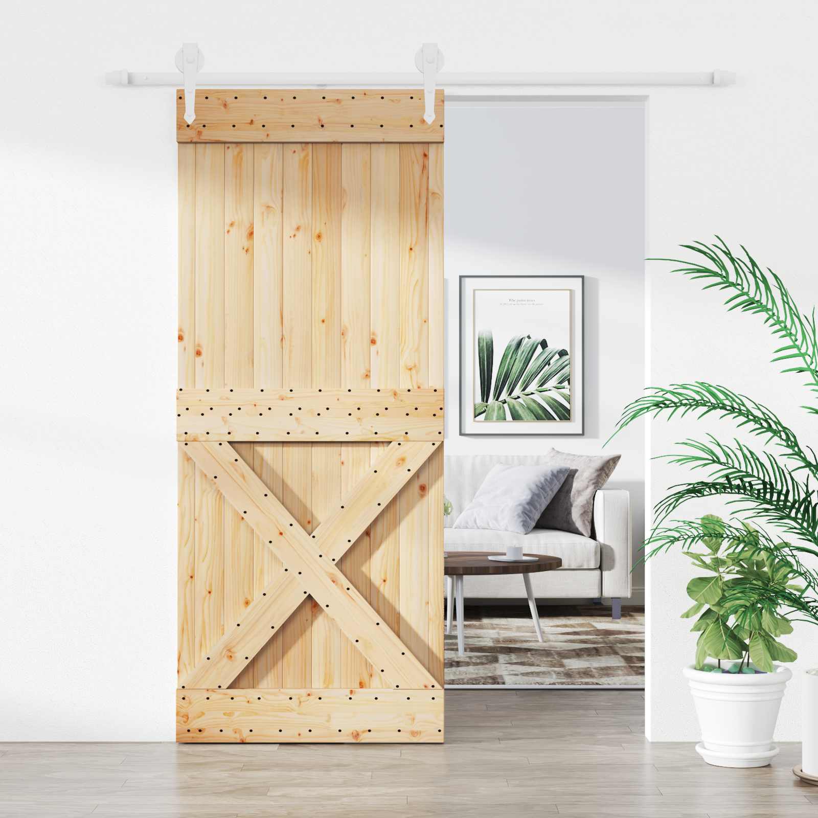 Sliding Door Natural and White 100 x 210 cm Solid Pine Wood