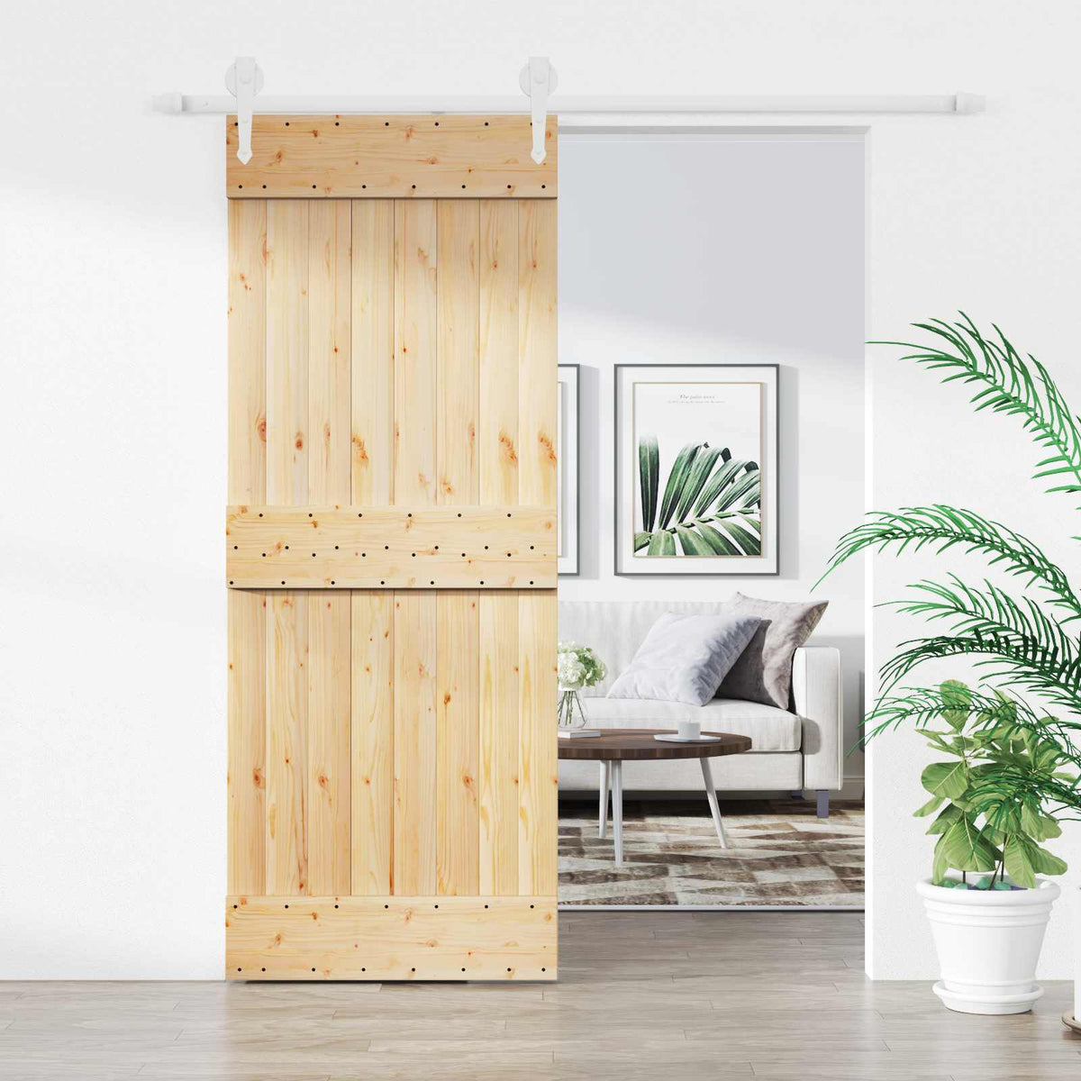 Sliding Door Natural and White 80 x 210 cm Solid Pine Wood