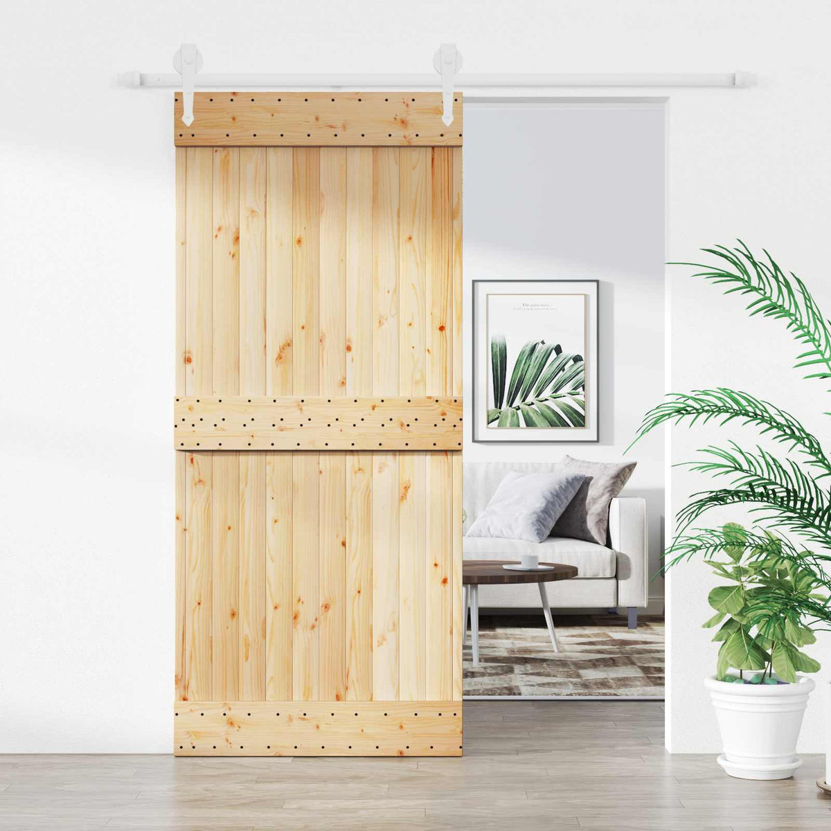 Sliding Door Natural and White 90 x 210 cm Solid Pine Wood