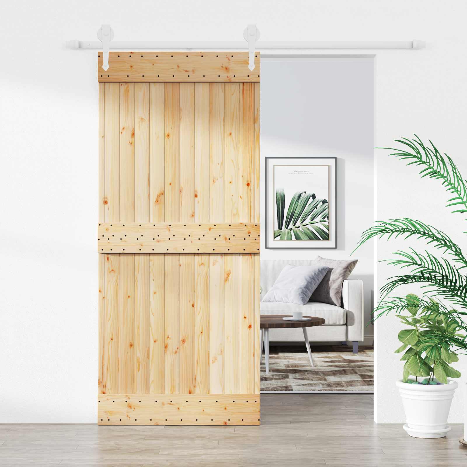 Sliding Door Natural and White 90 x 210 cm Solid Pine Wood