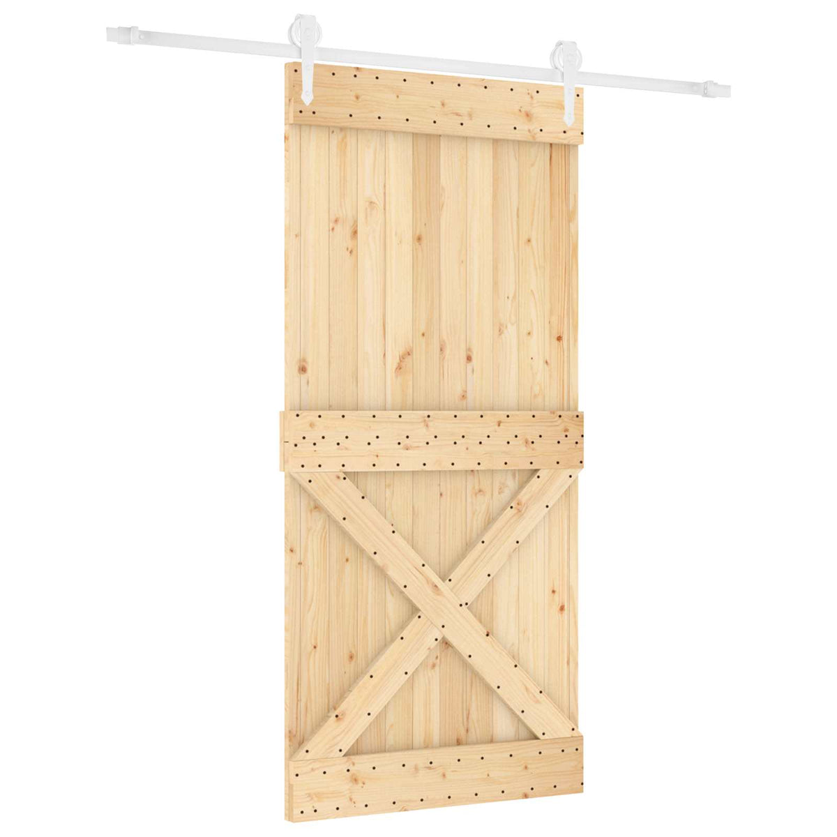 Sliding Door Natural and White 95 x 210 cm Solid Pine Wood