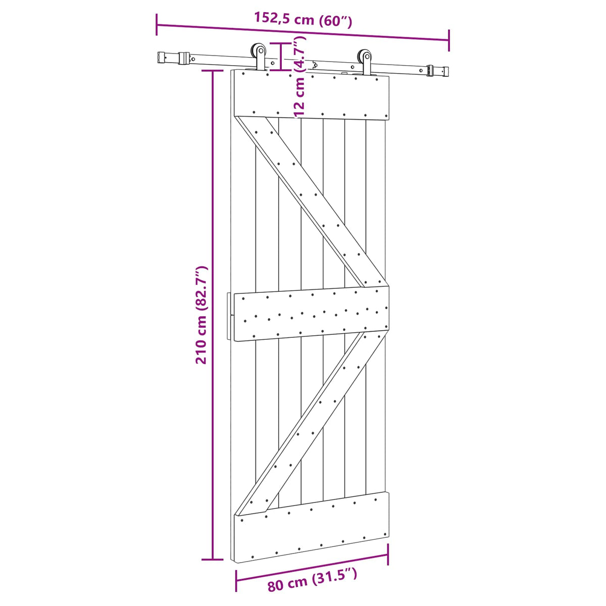 Sliding Door NARVIK 80 x 210 cm (152.5 cm) Natural and Black