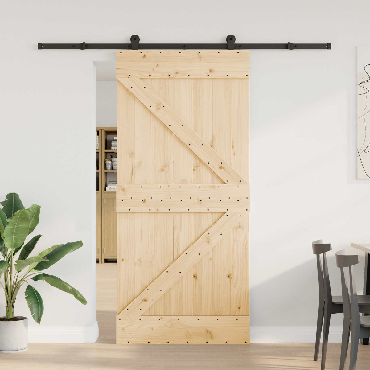 Sliding Door NARVIK Natural and Black 95 x 210 cm (213.5 cm)
