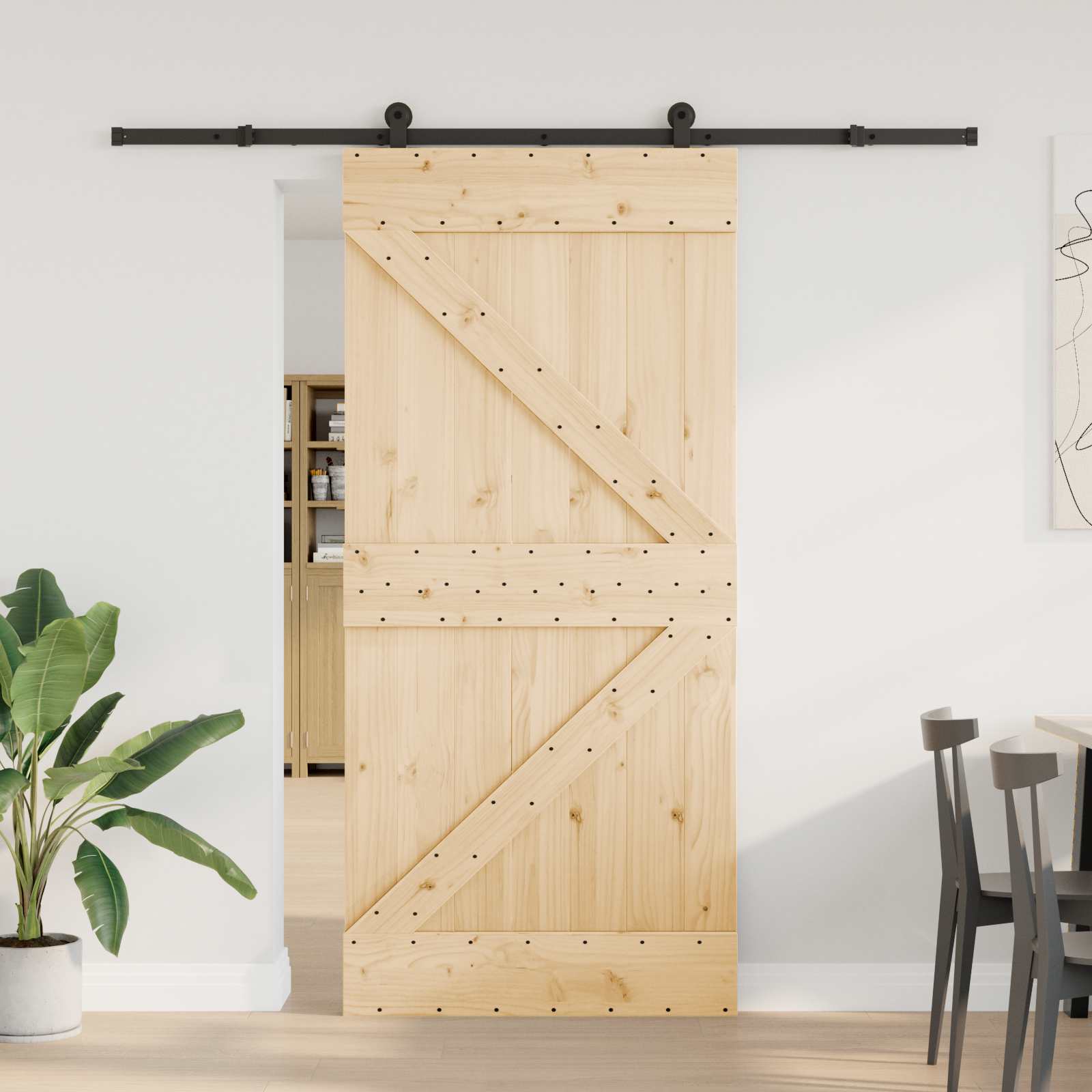 Sliding Door NARVIK Natural and Black 95 x 210 cm (213.5 cm)