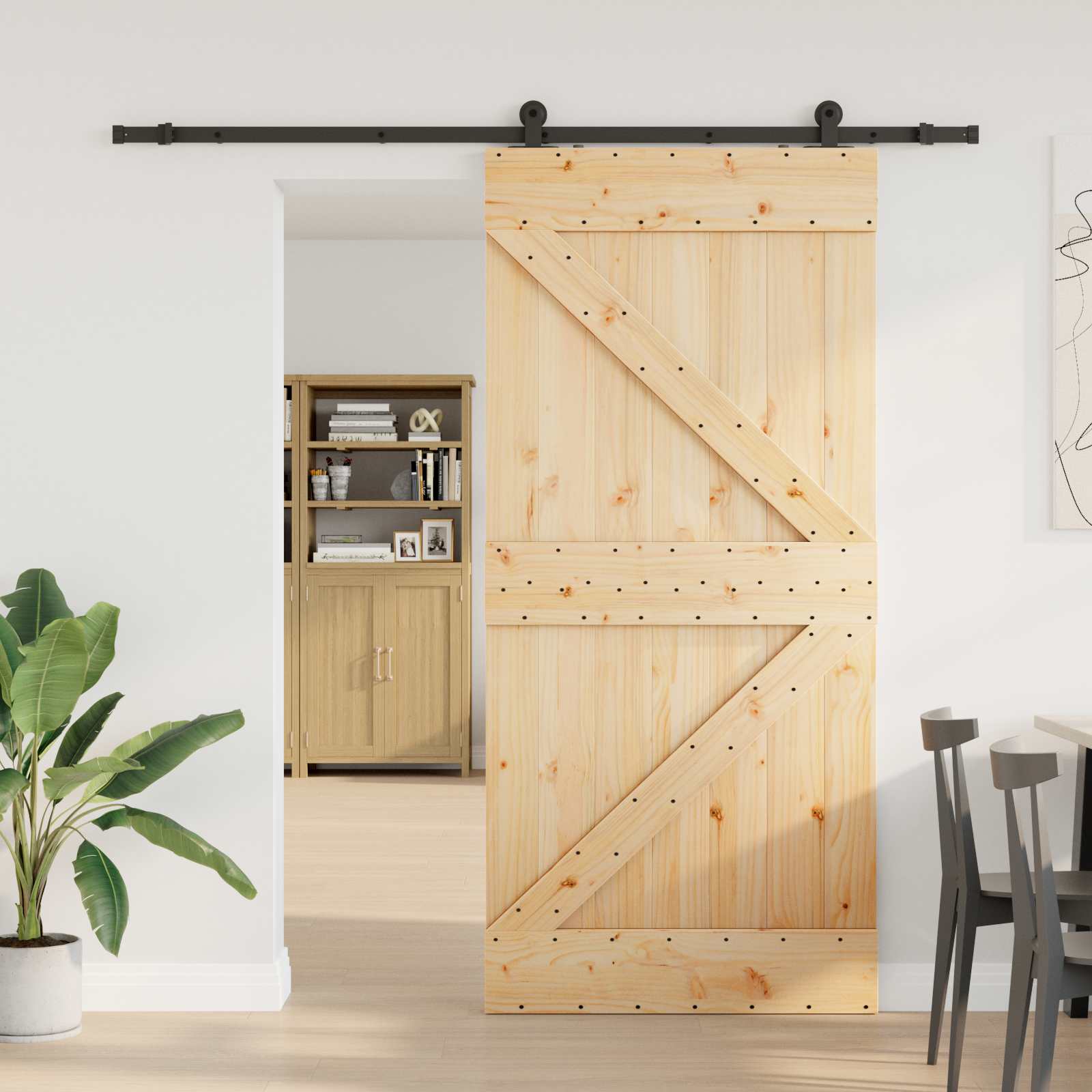 Sliding Door NARVIK Natural and Black 100 x 210 cm (213.5 cm)
