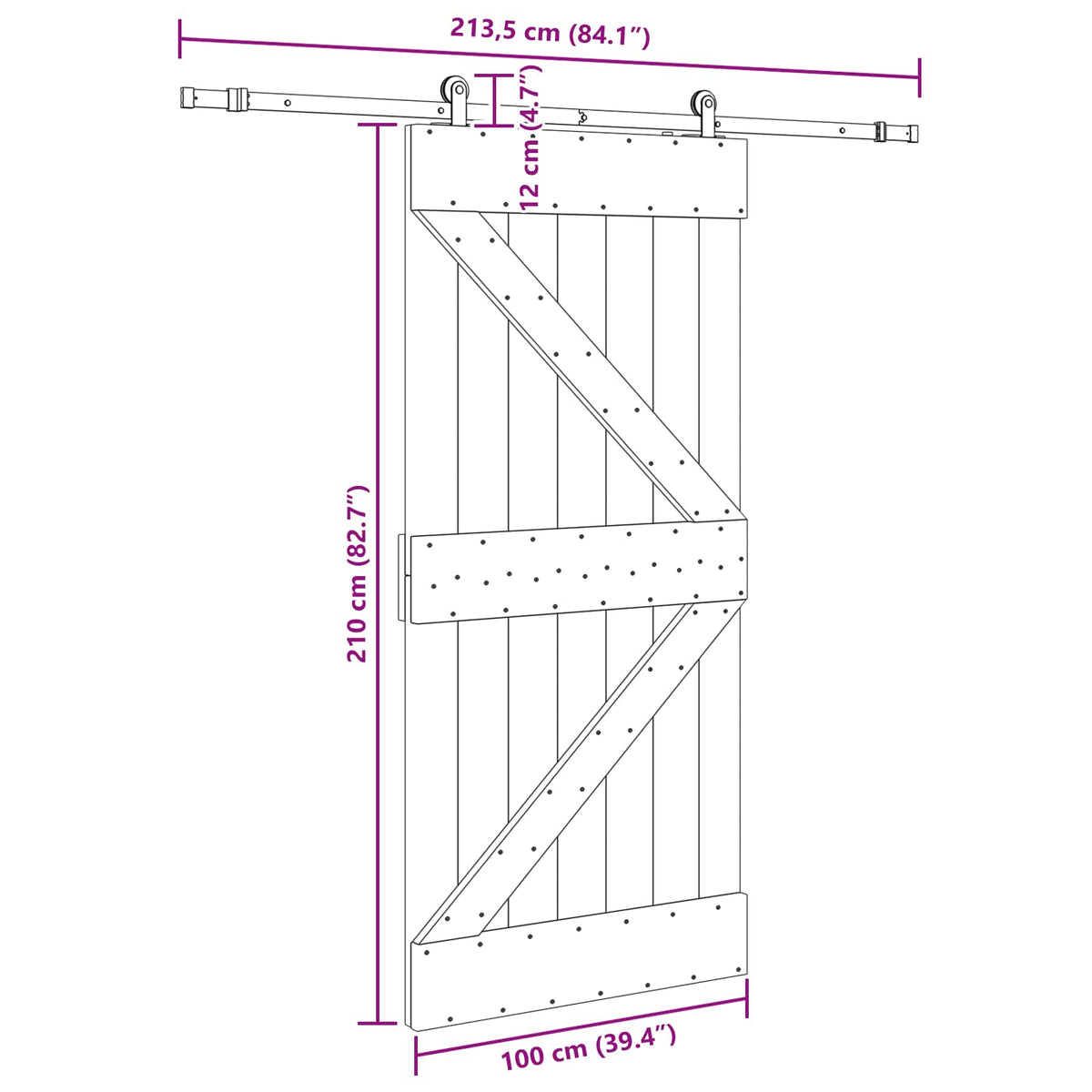 Sliding Door NARVIK Natural and Black 100 x 210 cm (213.5 cm)