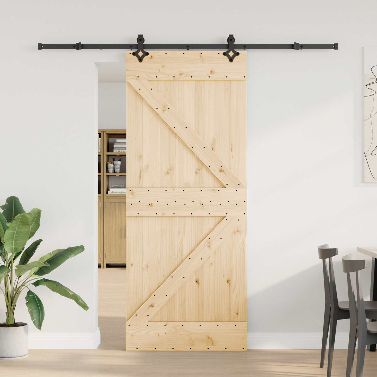Sliding Door NARVIK Natural and Black 85 x 210 cm (213.5 cm)