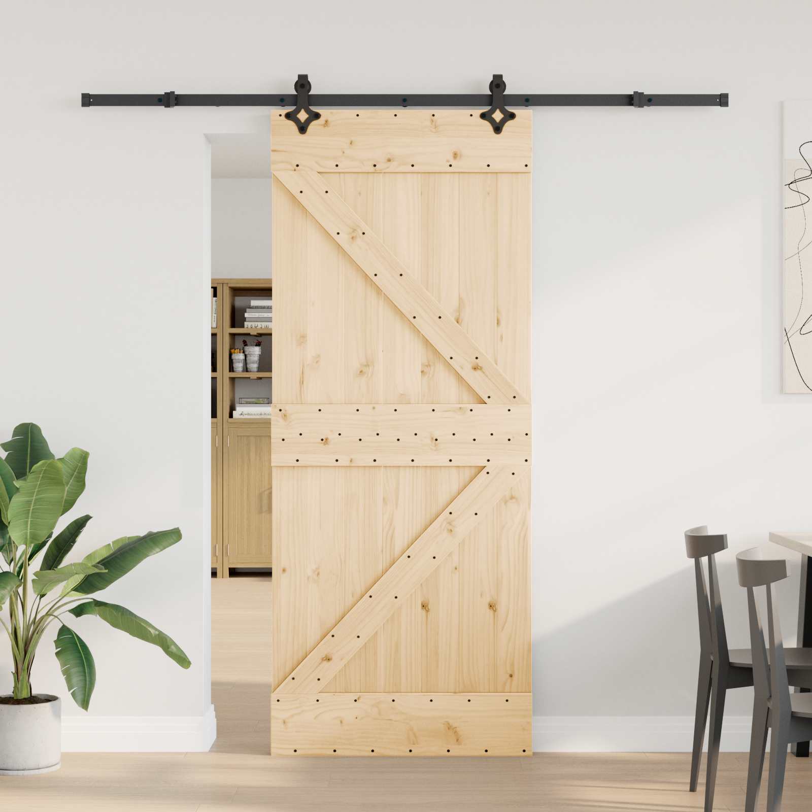 Sliding Door NARVIK Natural and Black 85 x 210 cm (213.5 cm)