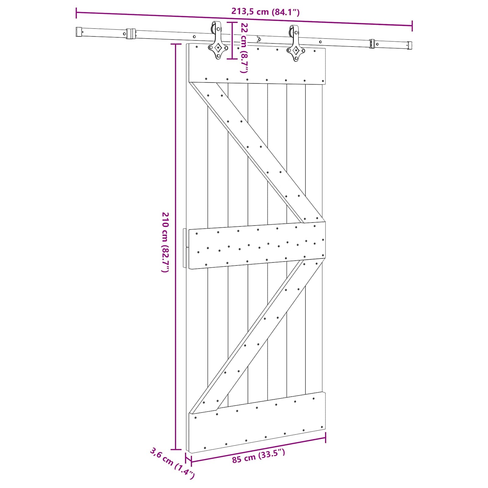 Sliding Door NARVIK Natural and Black 85 x 210 cm (213.5 cm)