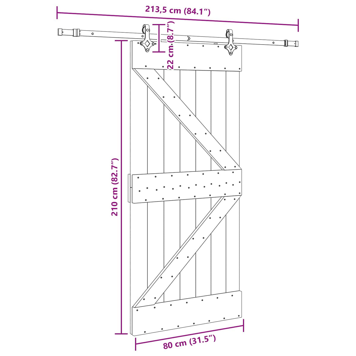 Sliding Door NARVIK Natural and Black 80 x 210 cm (213.5 cm)
