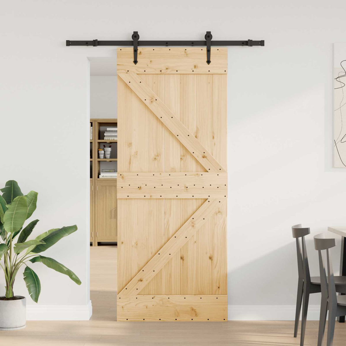 Sliding Door NARVIK Natural and Black 85 x 210 cm (152.5 cm)