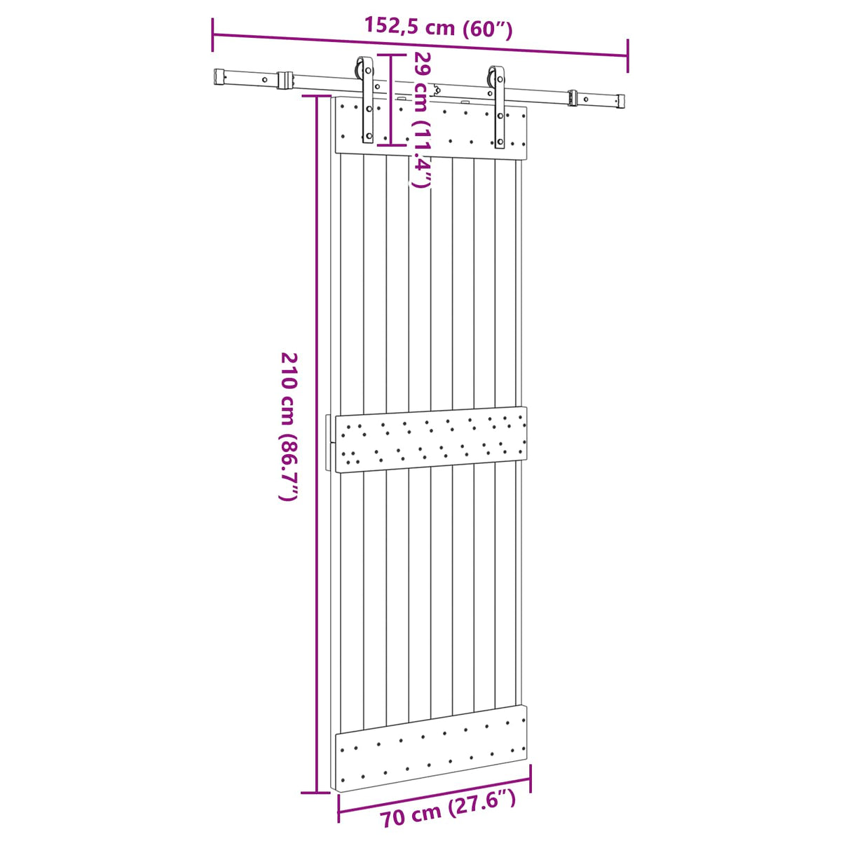 Sliding Door NARVIK Natural and Black 70 x 210 cm (152.5 cm)