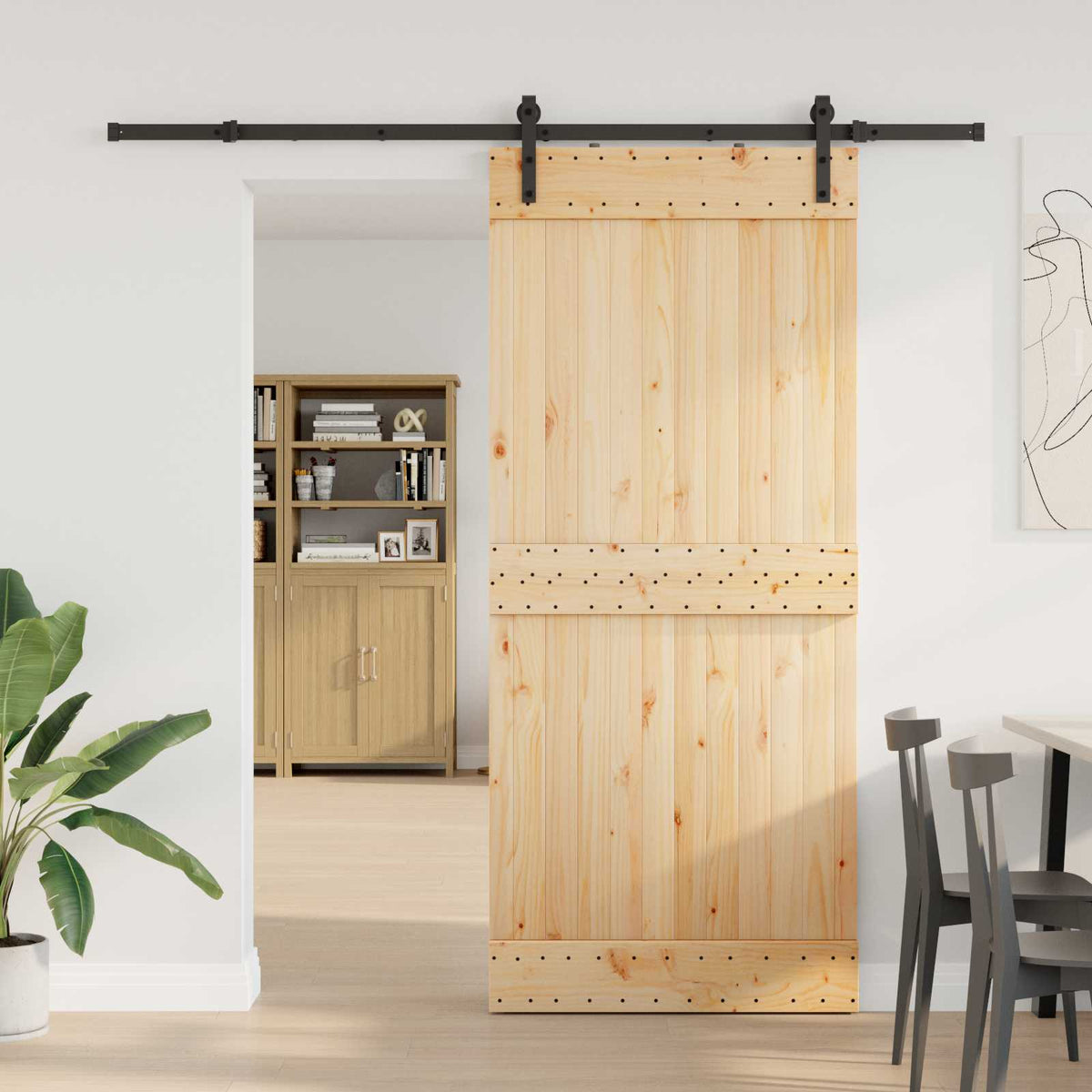 Sliding Door NARVIK Natural and Black 90 x 210 cm (213.5 cm)