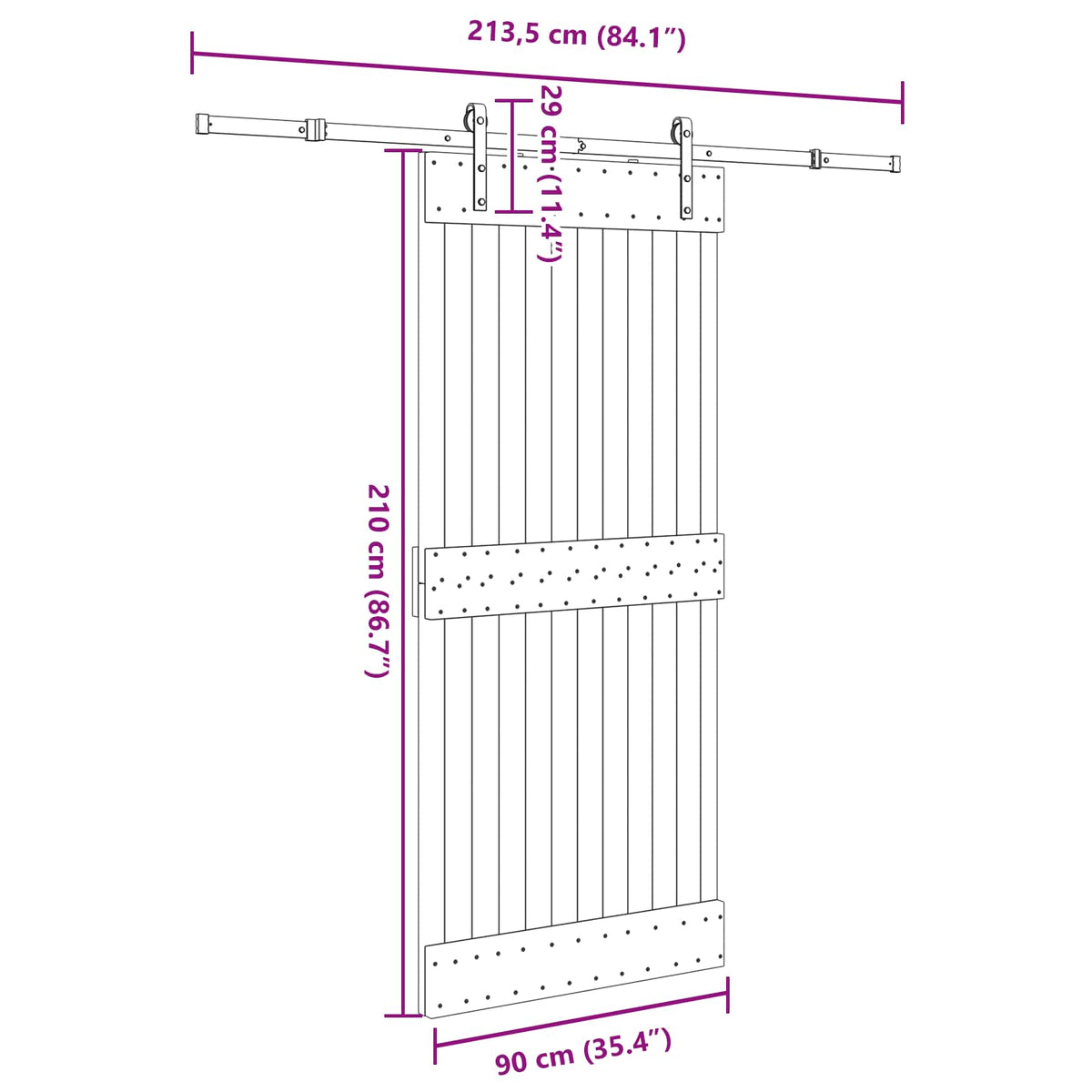 Sliding Door NARVIK Natural and Black 90 x 210 cm (213.5 cm)