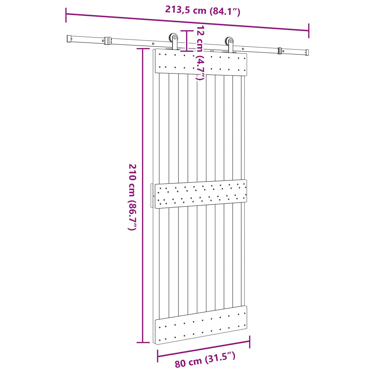 Sliding Door NARVIK 80 x 210 cm (213.5 cm) Natural and Black