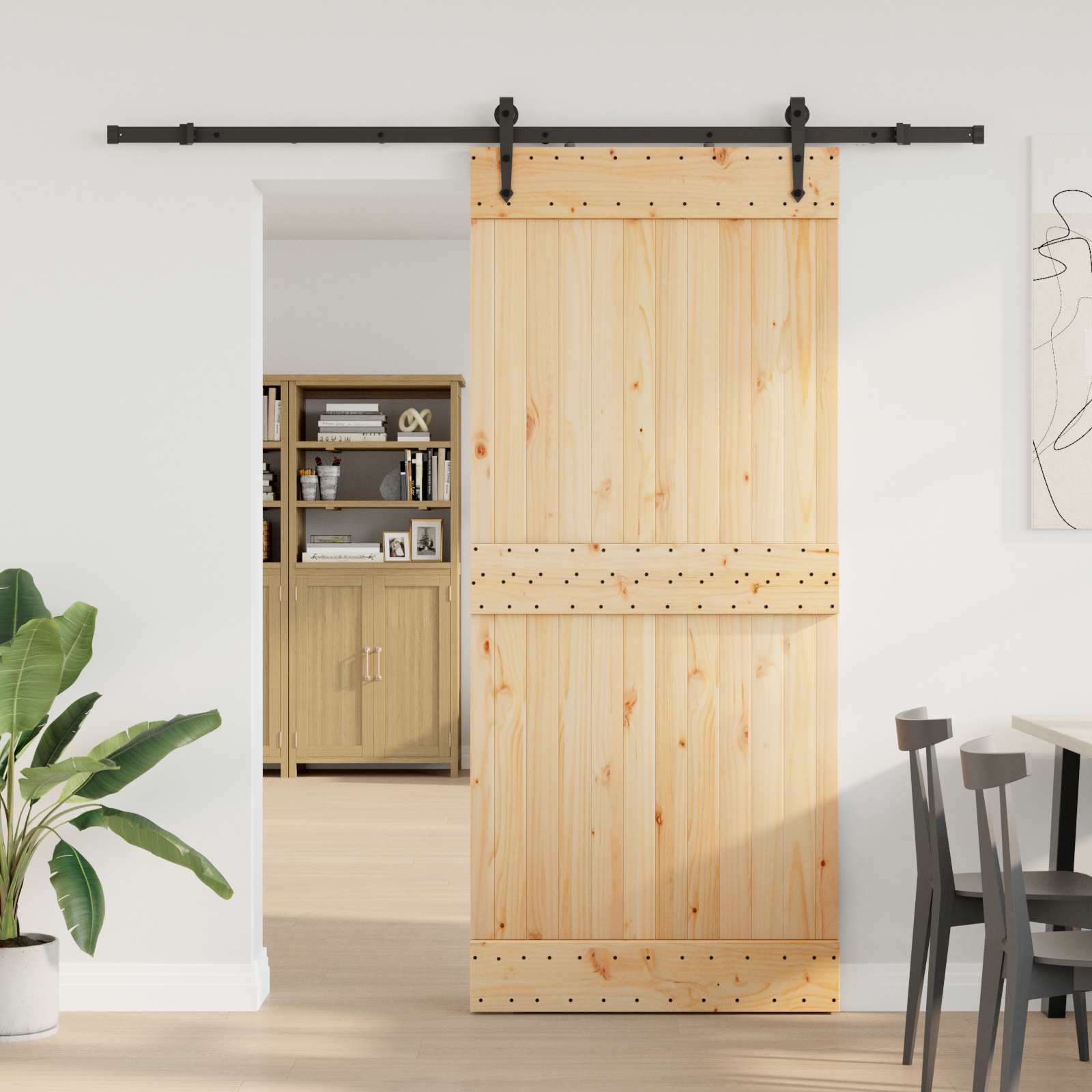 Sliding Door NARVIK Natural and Black 90 x 210 cm (213.5 cm)
