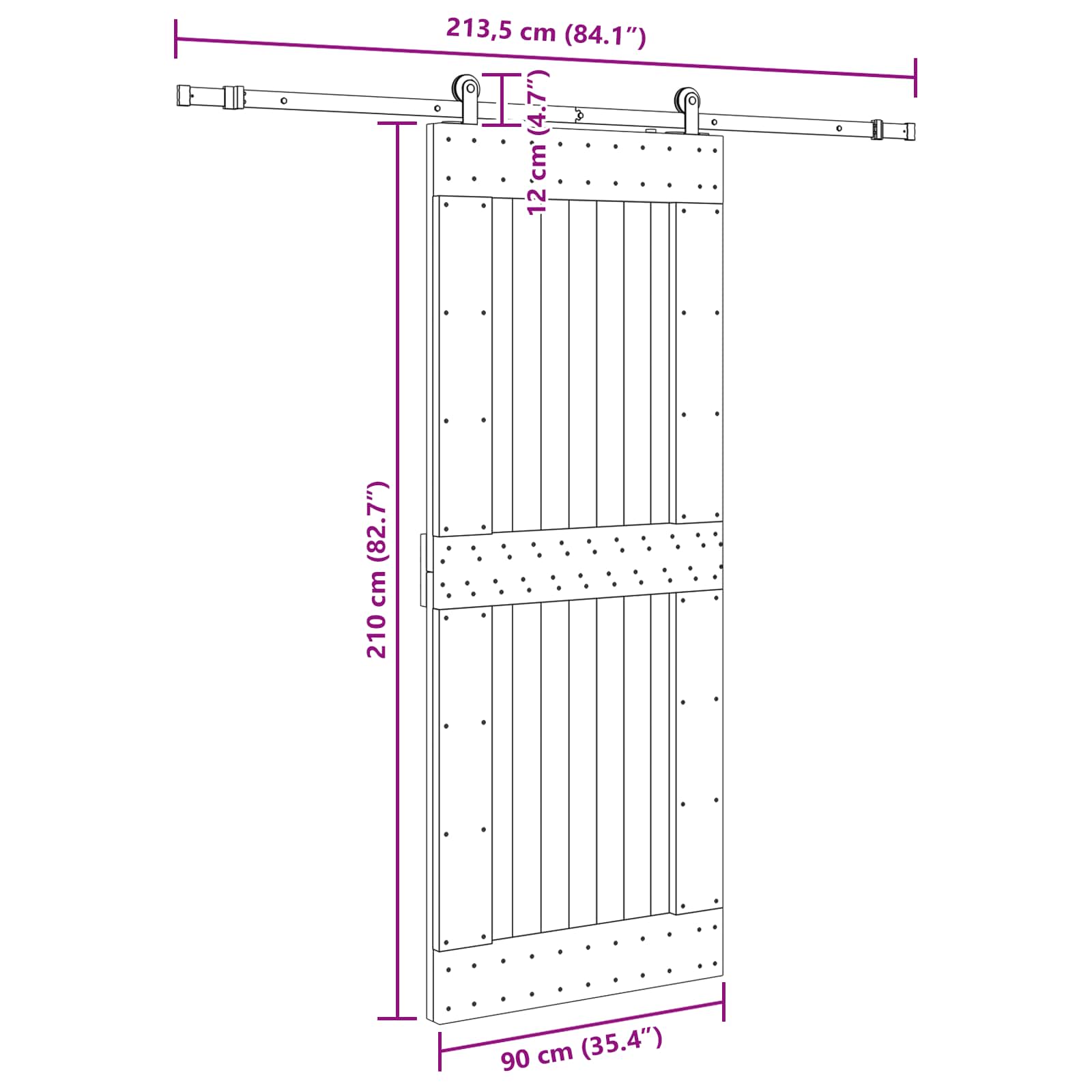 Sliding Door NARVIK Natural and Black 90 x 210 cm (213.5 cm)