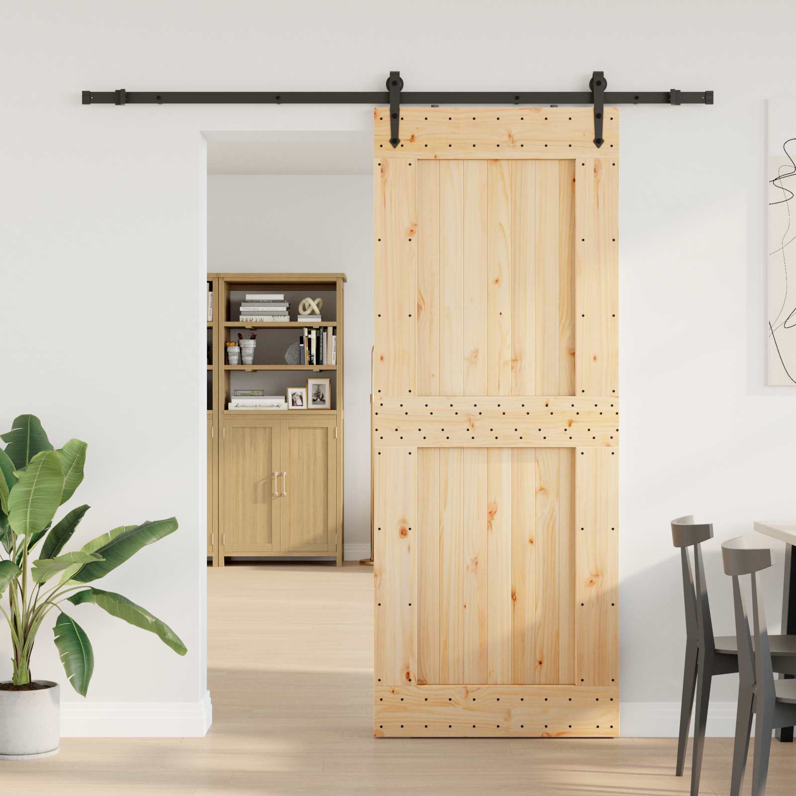 Sliding Door NARVIK Natural and Black 90 x 210 cm (213.5 cm)