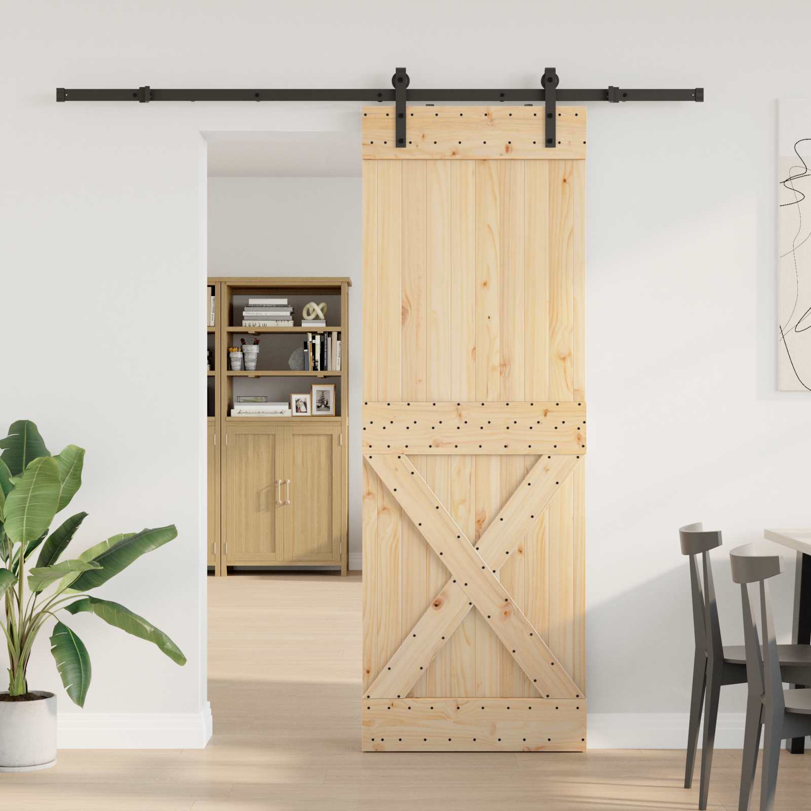 Sliding Door NARVIK Natural and Black 80 x 210 cm (213.5 cm)