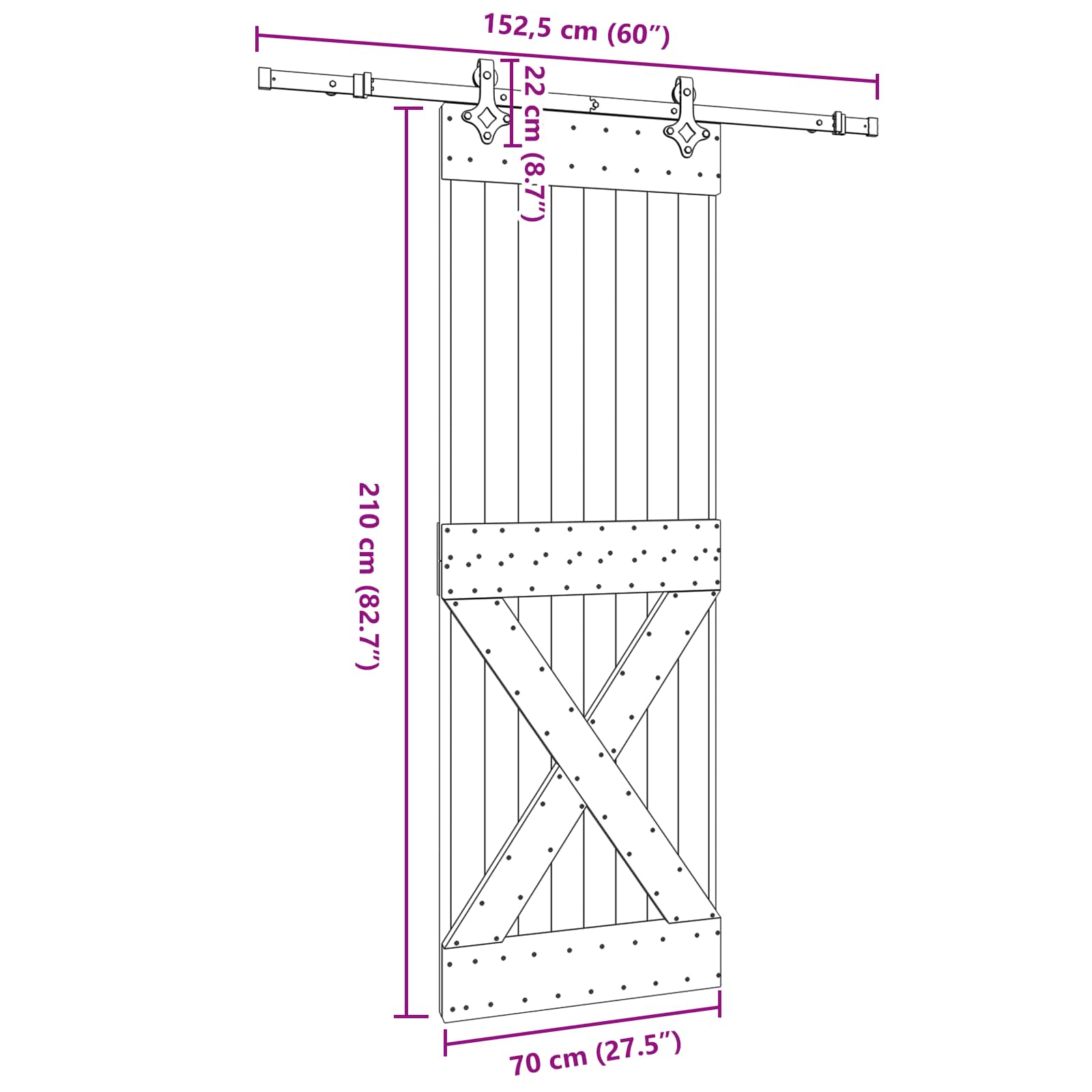Sliding Door NARVIK Natural and Black 70 x 210 cm (152.5 cm)