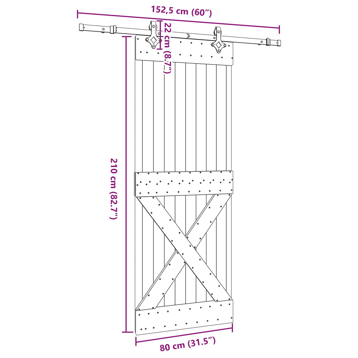 Sliding Door NARVIK Natural and Black 80 x 210 cm (152.5 cm)