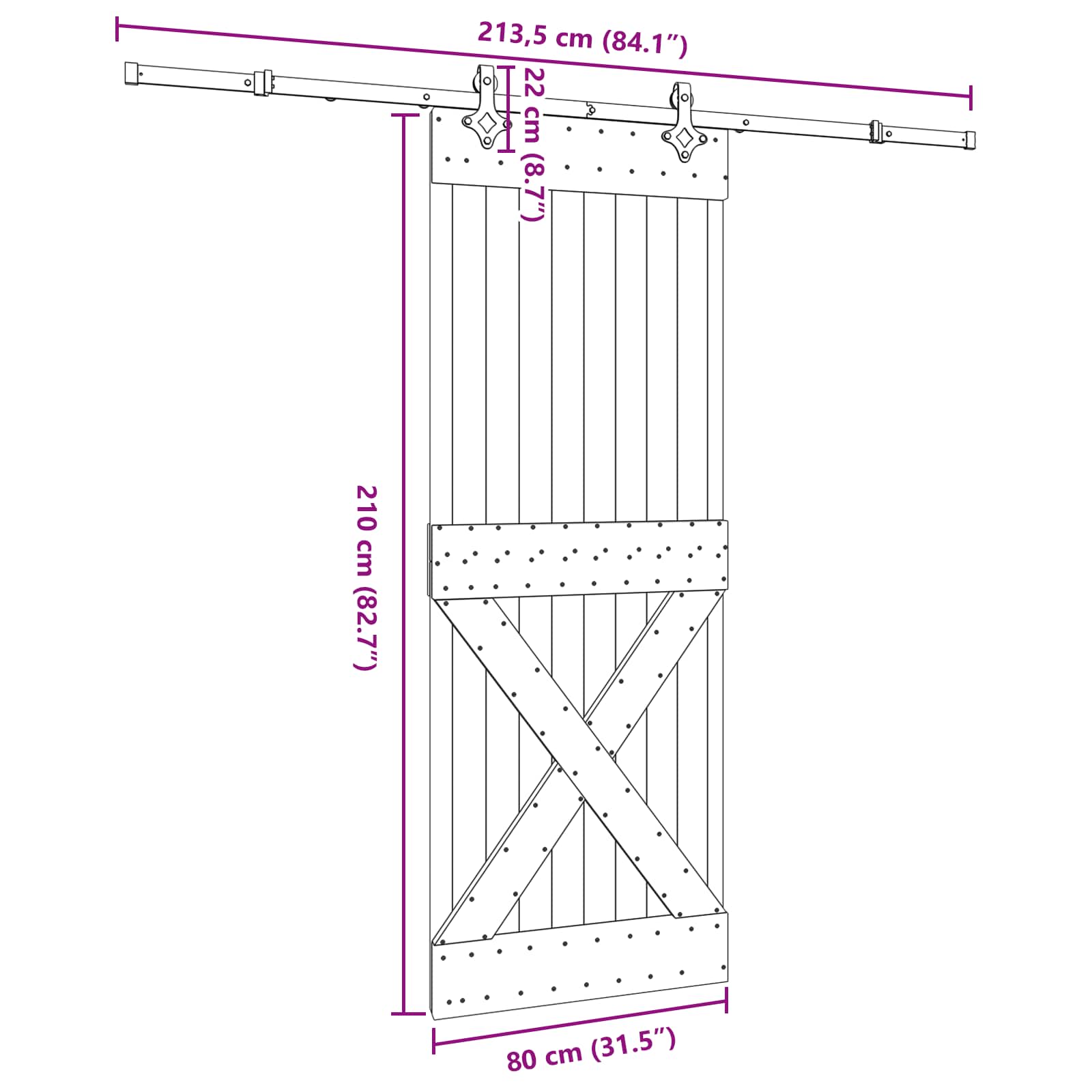 Sliding Door NARVIK Natural and Black 80 x 210 cm (213.5 cm)