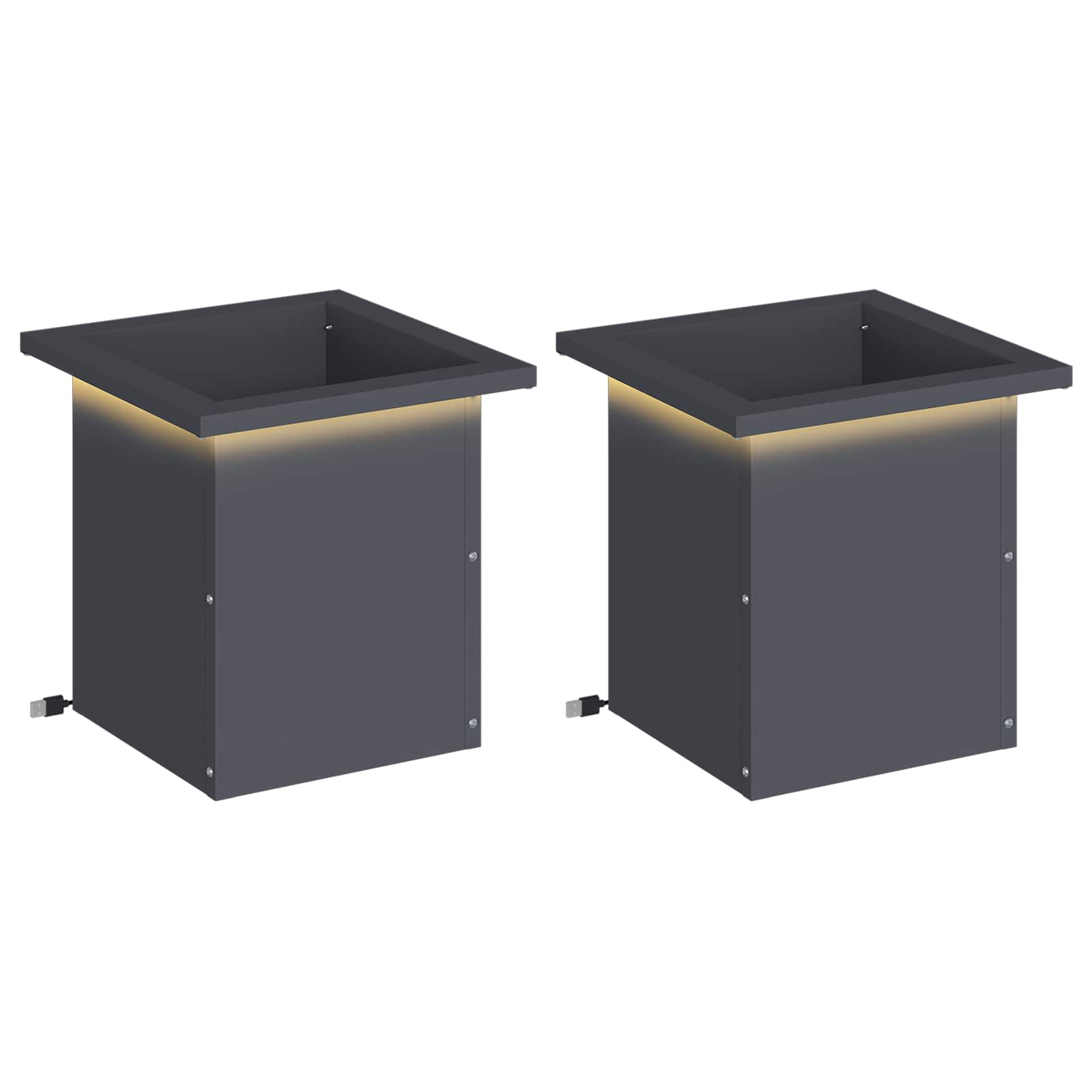 Garden Planter with LED 2 pcs Antracite 30 x 30 x 30 cm Steel