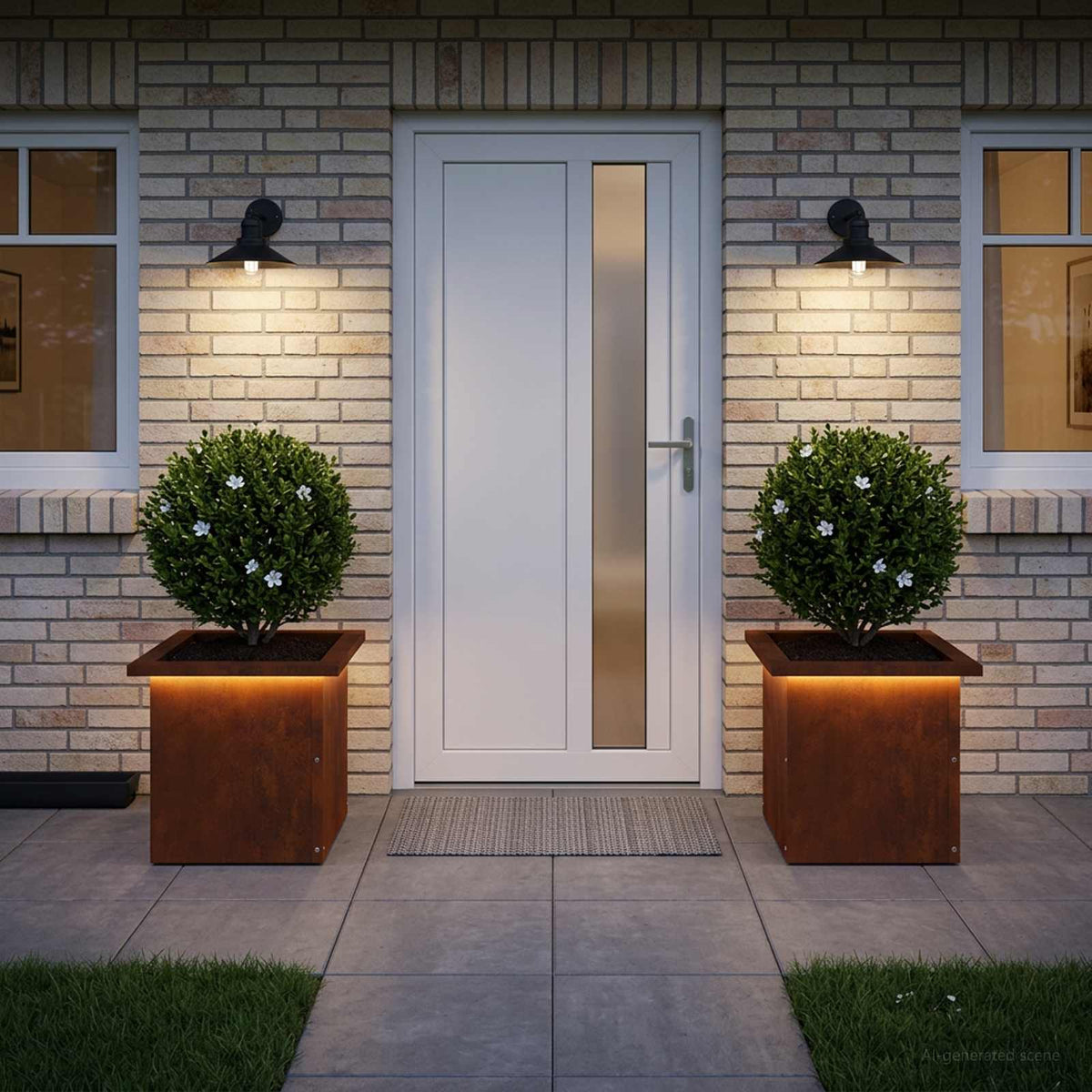 Garden Planter with LED 2 pcs Rusty 30 x 30 x 30 cm