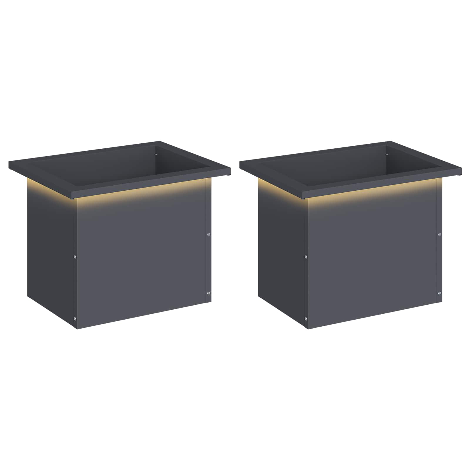Garden Planter with LED 2 pcs Antracite 30 x 40 x 30 cm Steel
