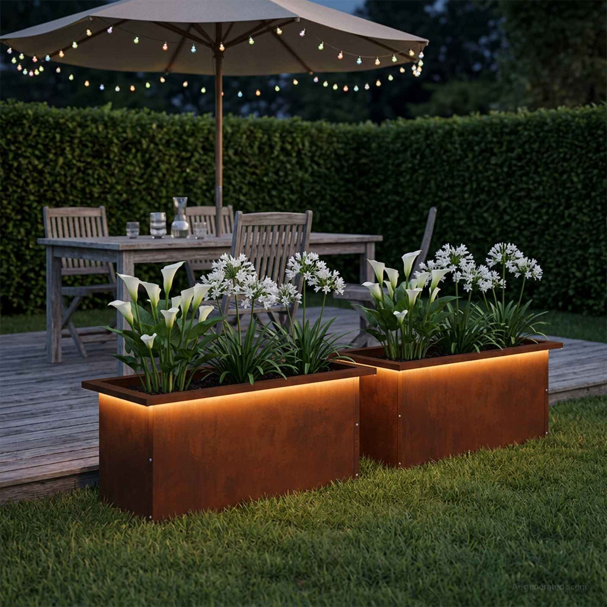 Garden Planter with LED 2 pcs Rusty 30 x 60 x 30 cm
