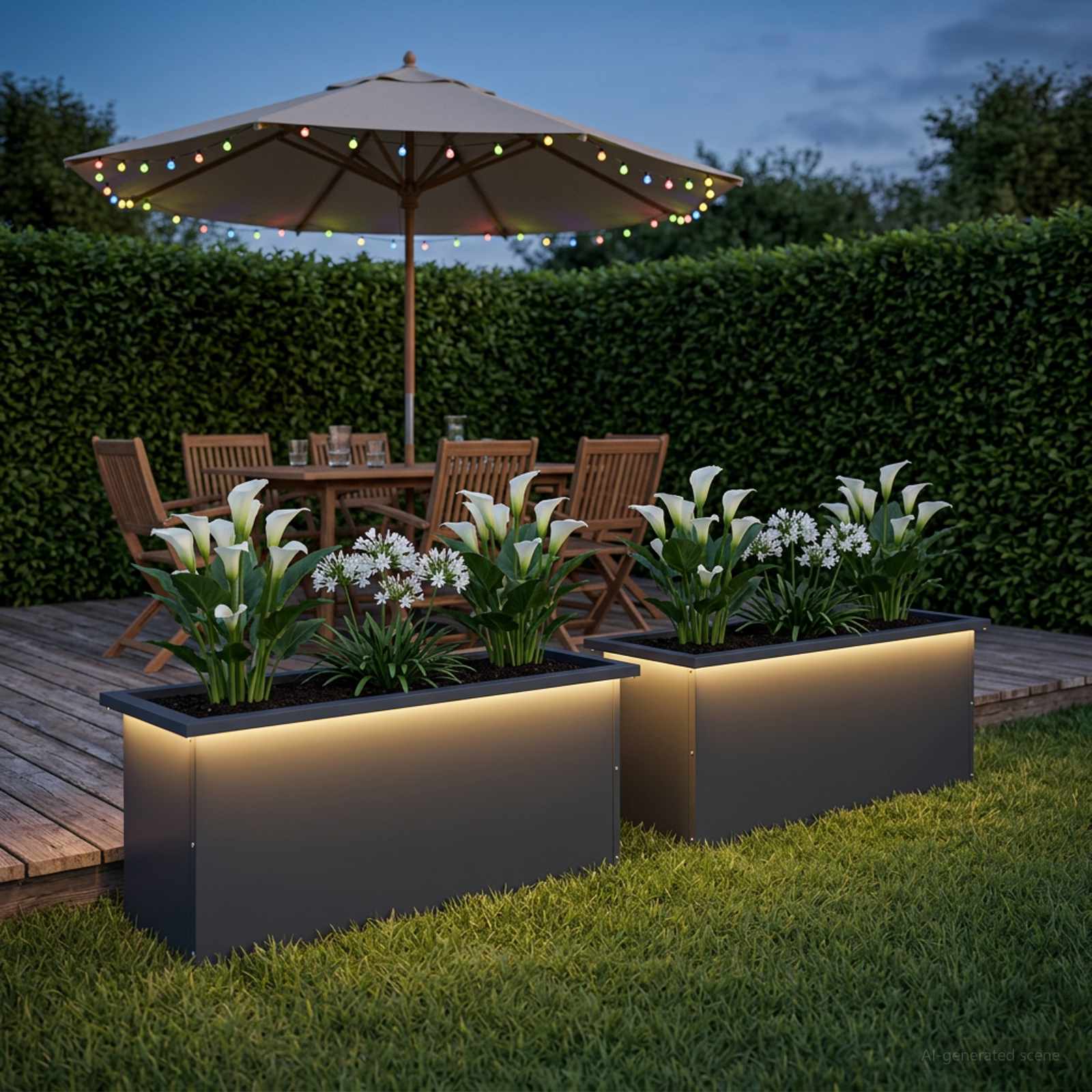 Garden Planter with LED 2 pcs Antracite 30 x 100 x 30 cm Steel