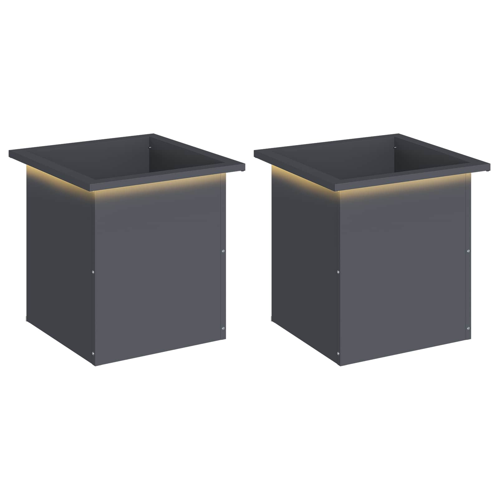 Garden Planter with LED 2 pcs Antracite 40 x 40 x 40 cm Steel