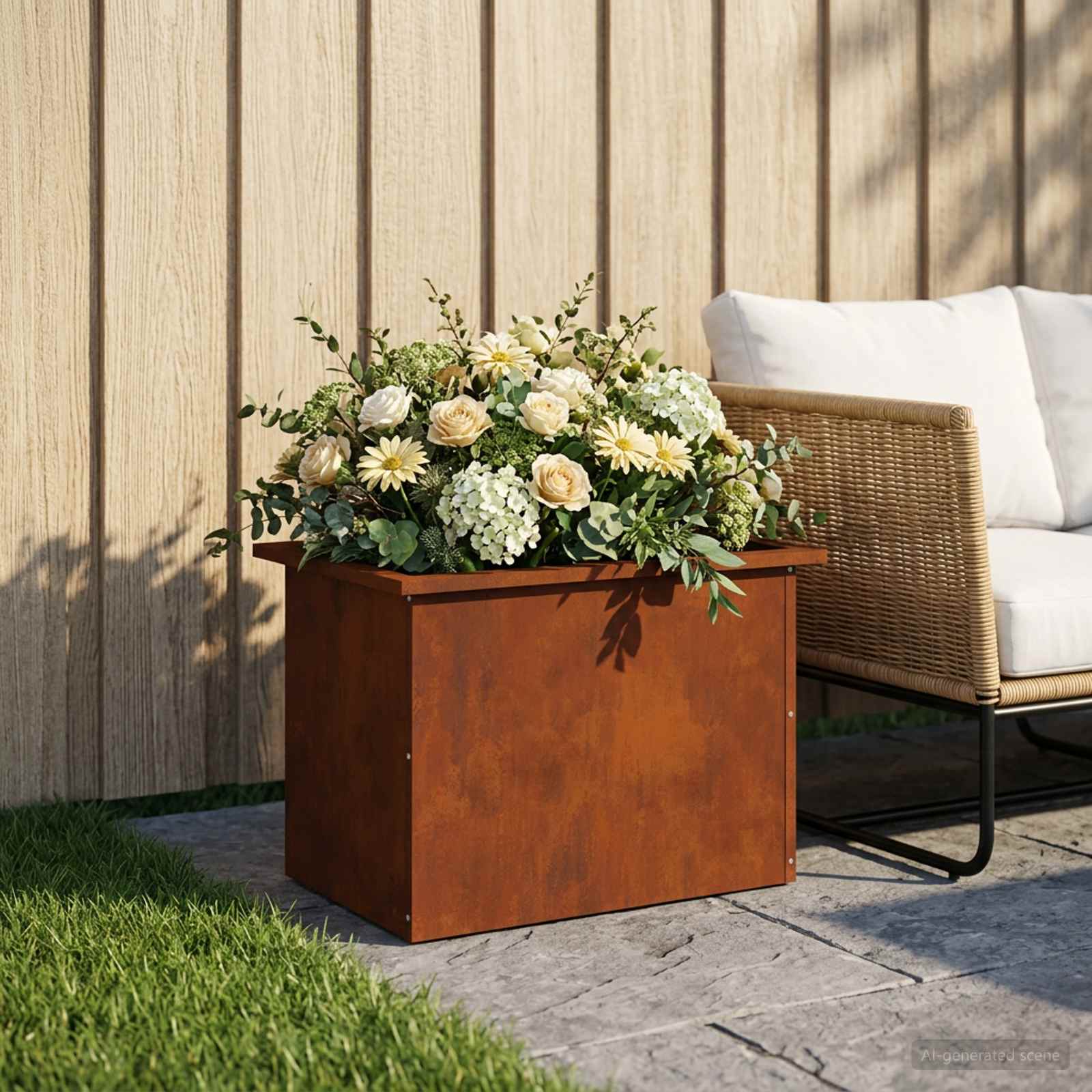 Garden Planter with LED Rusty 40 x 60 x 40 cm Weathering Steel