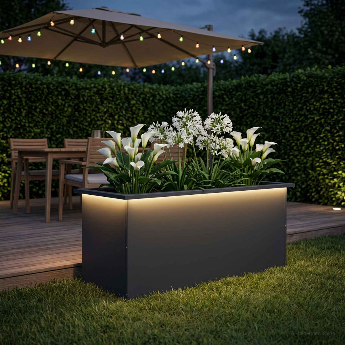 Garden Planter with LED Antracite 40 x 100 x 40 cm Steel