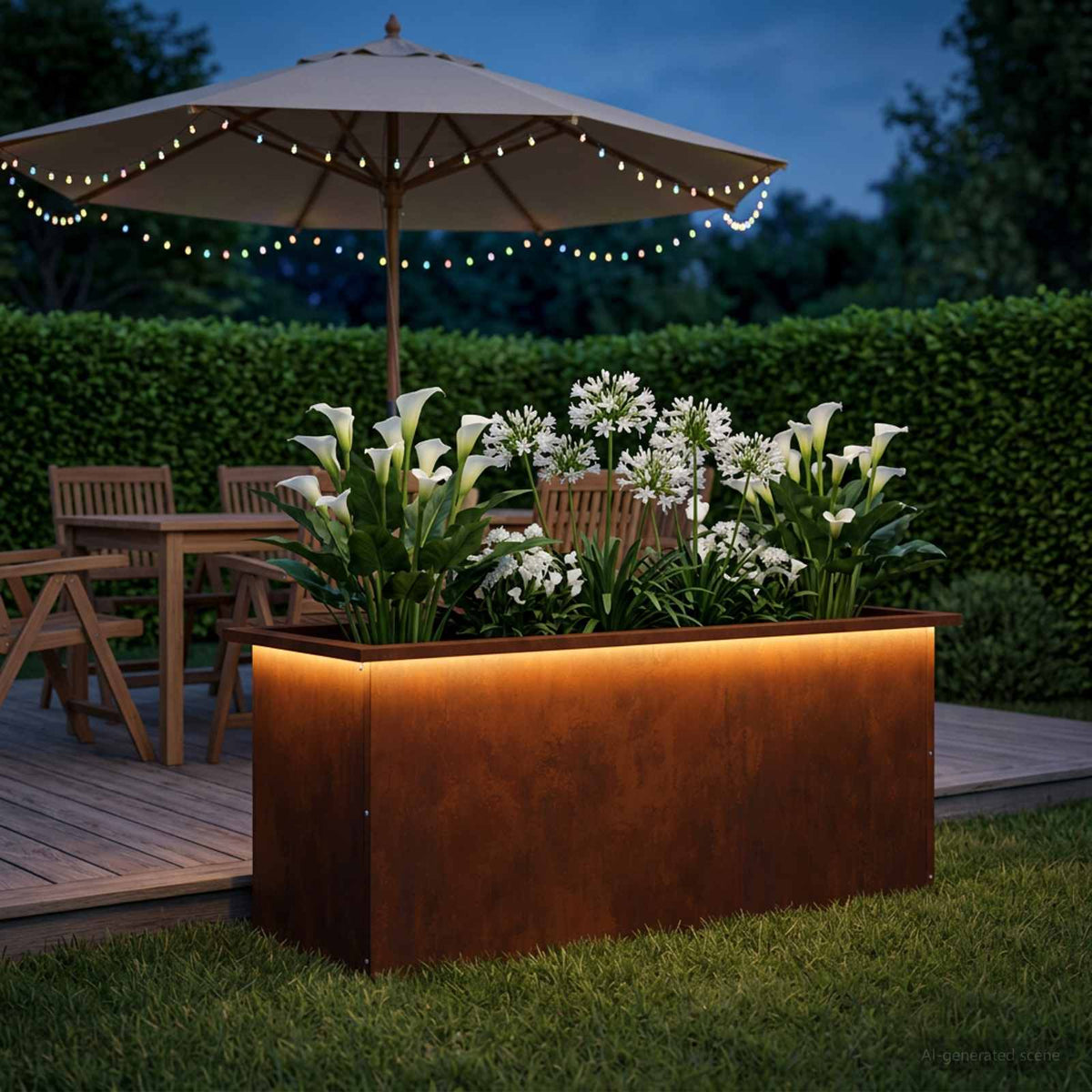 Garden Planter with LED Rusty 40 x 100 x 40 cm Weathering Steel