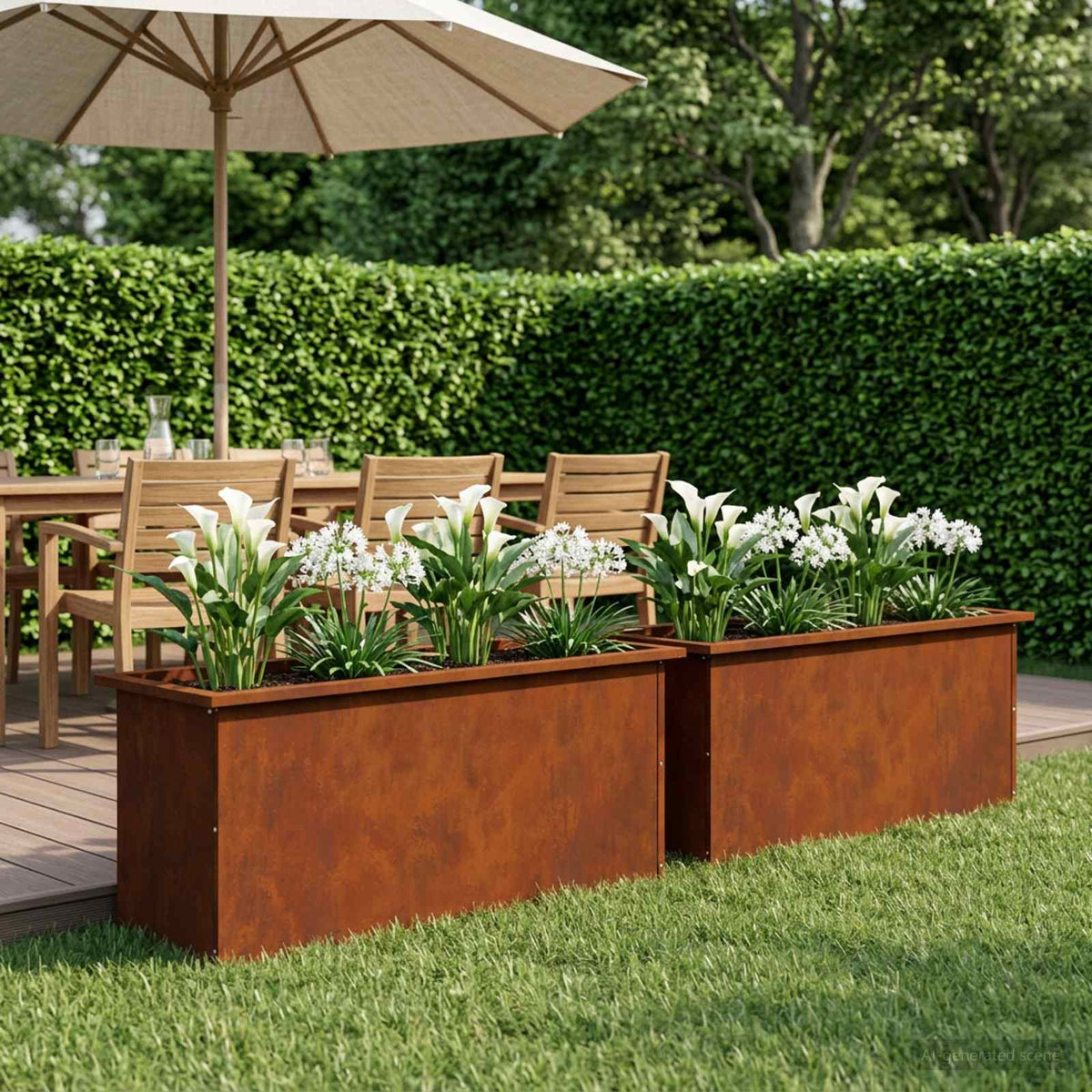 Garden Planter with LED 2 pcs Rusty 40 x 100 x 40 cm