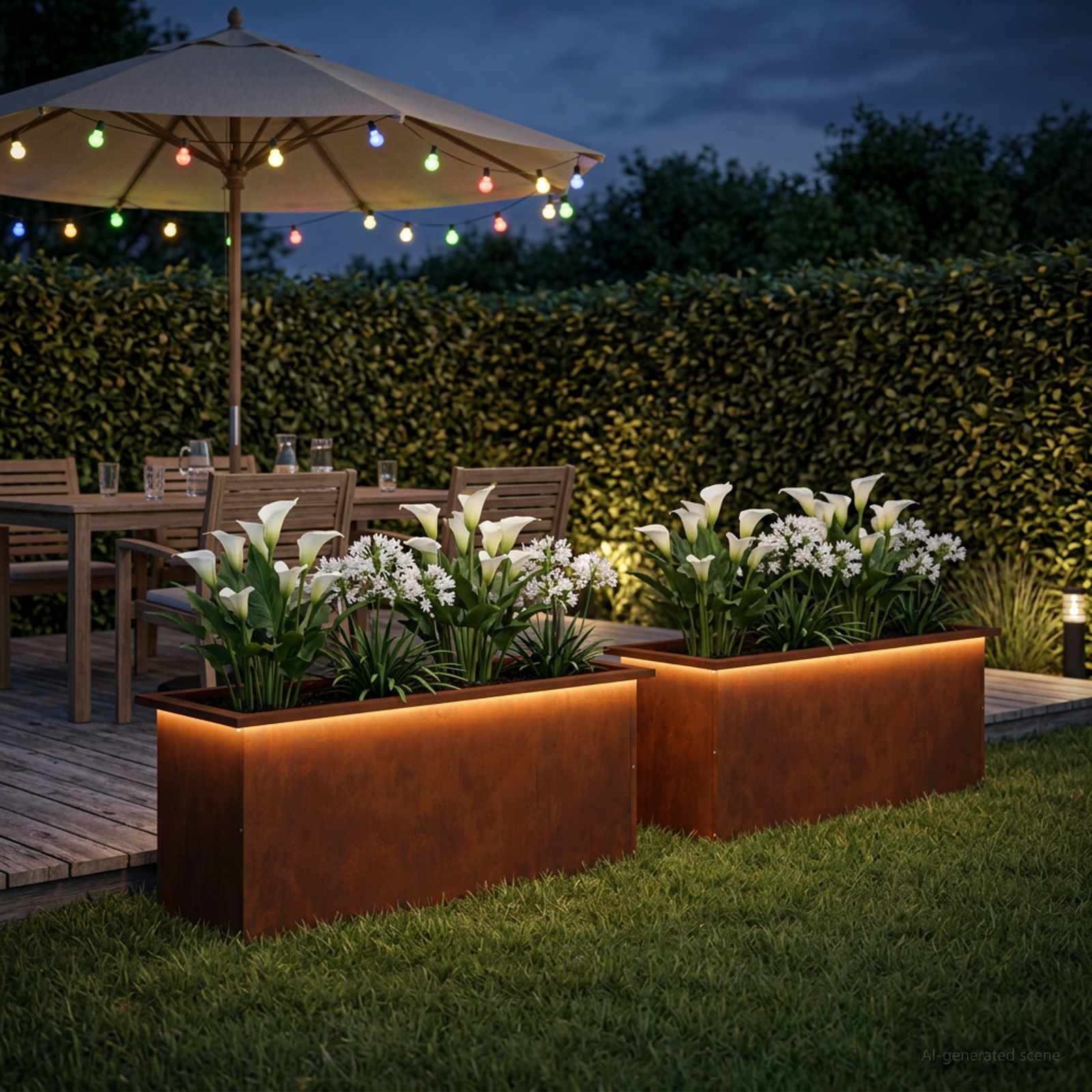 Garden Planter with LED 2 pcs Rusty 40 x 100 x 40 cm