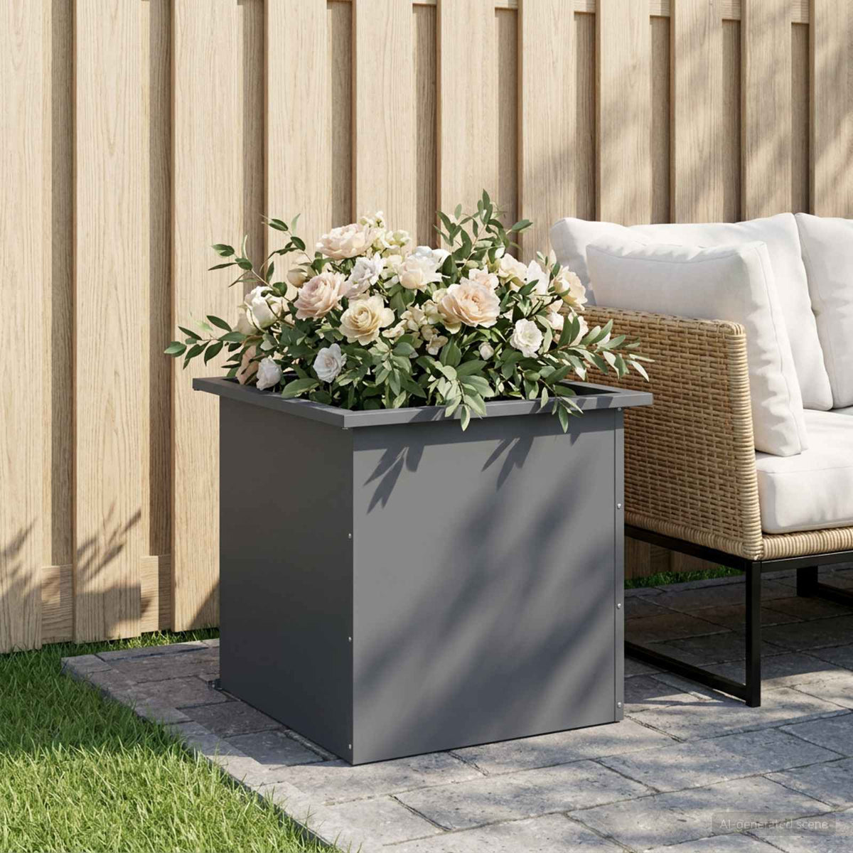Garden Planter with LED Antracite 50 x 50 x 48 cm Steel