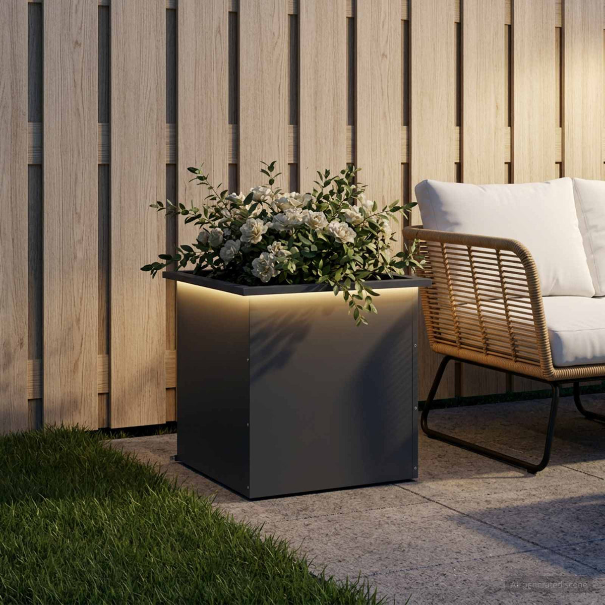 Garden Planter with LED Antracite 50 x 50 x 48 cm Steel