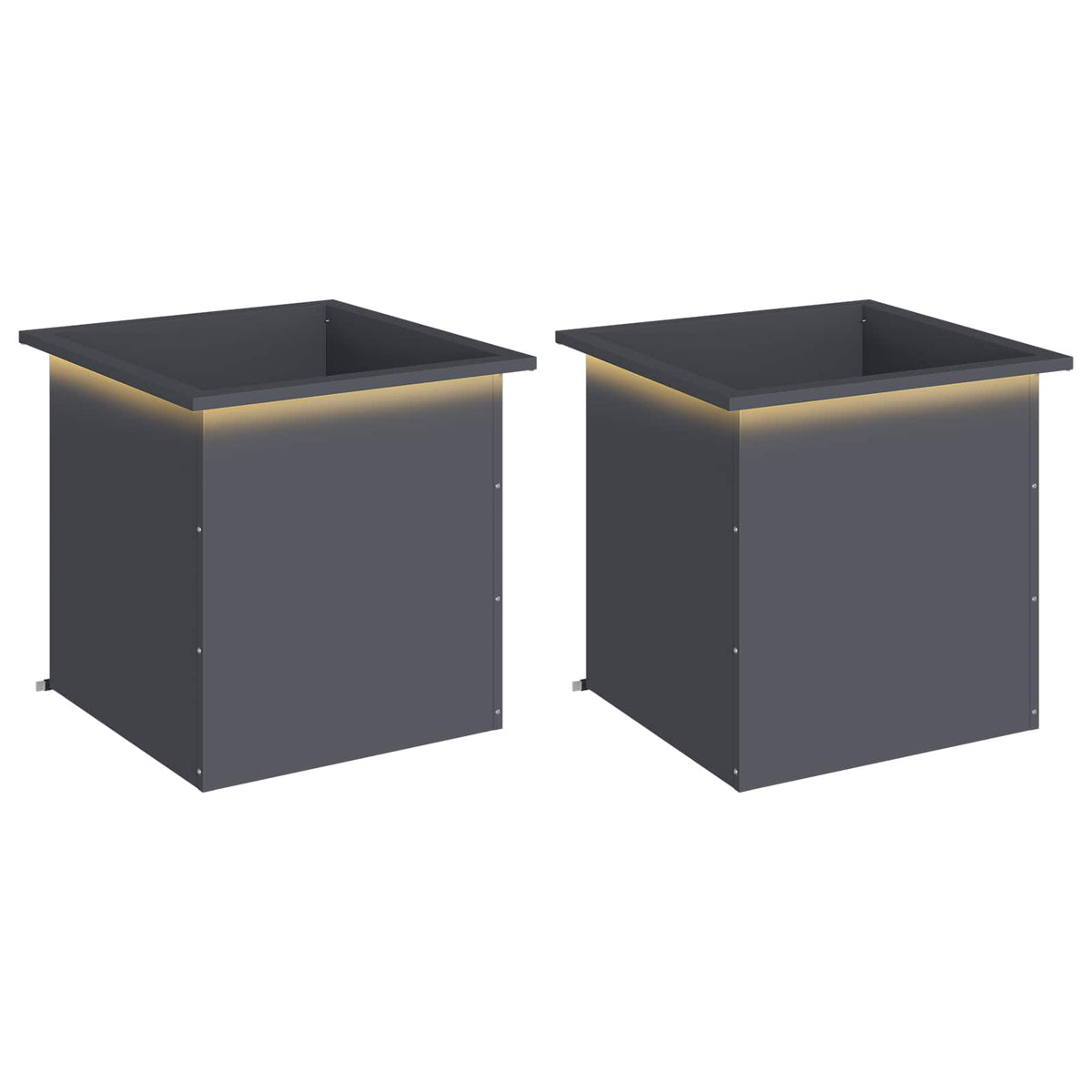 Garden Planter with LED 2 pcs Antracite 50 x 50 x 48 cm Steel