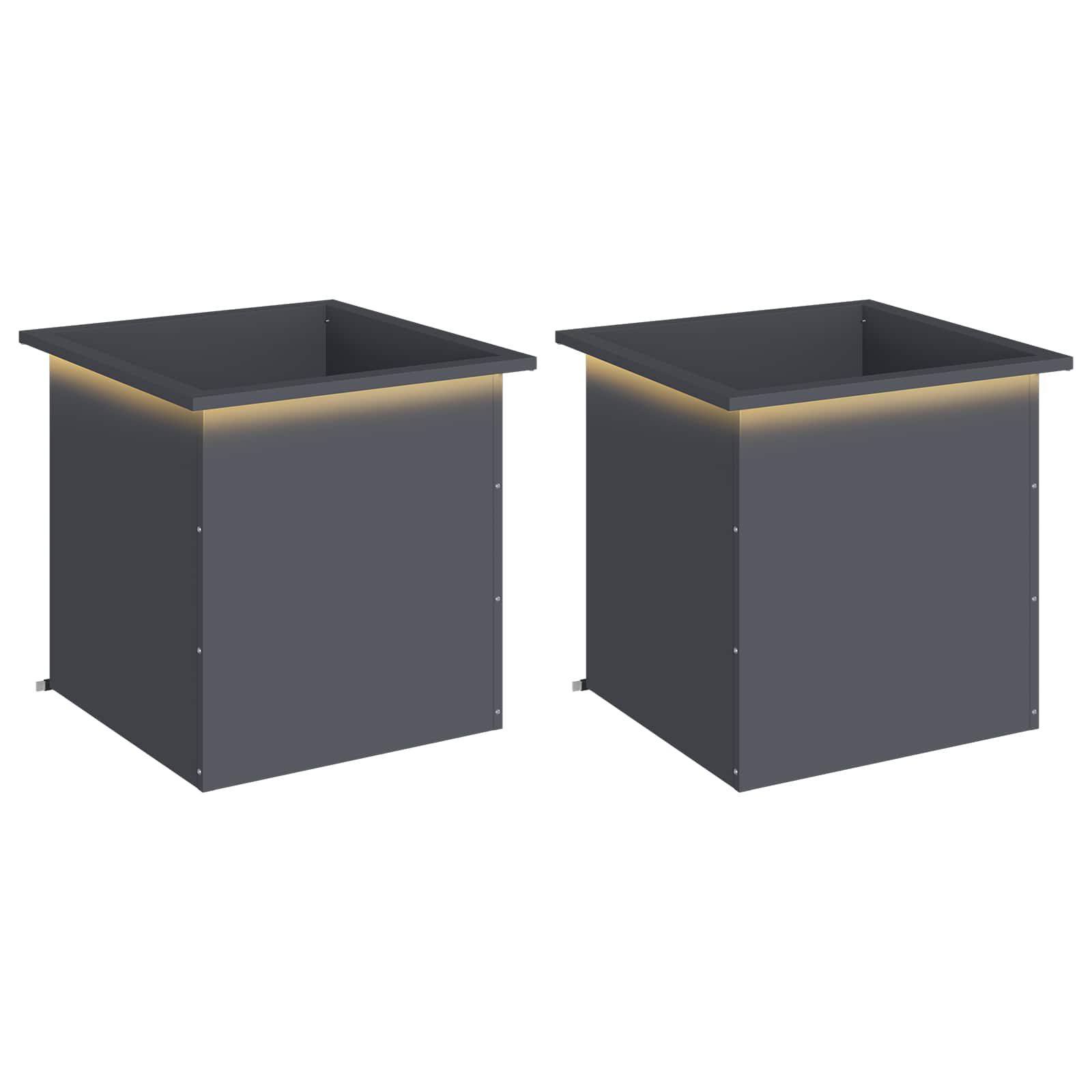Garden Planter with LED 2 pcs Antracite 50 x 50 x 48 cm Steel